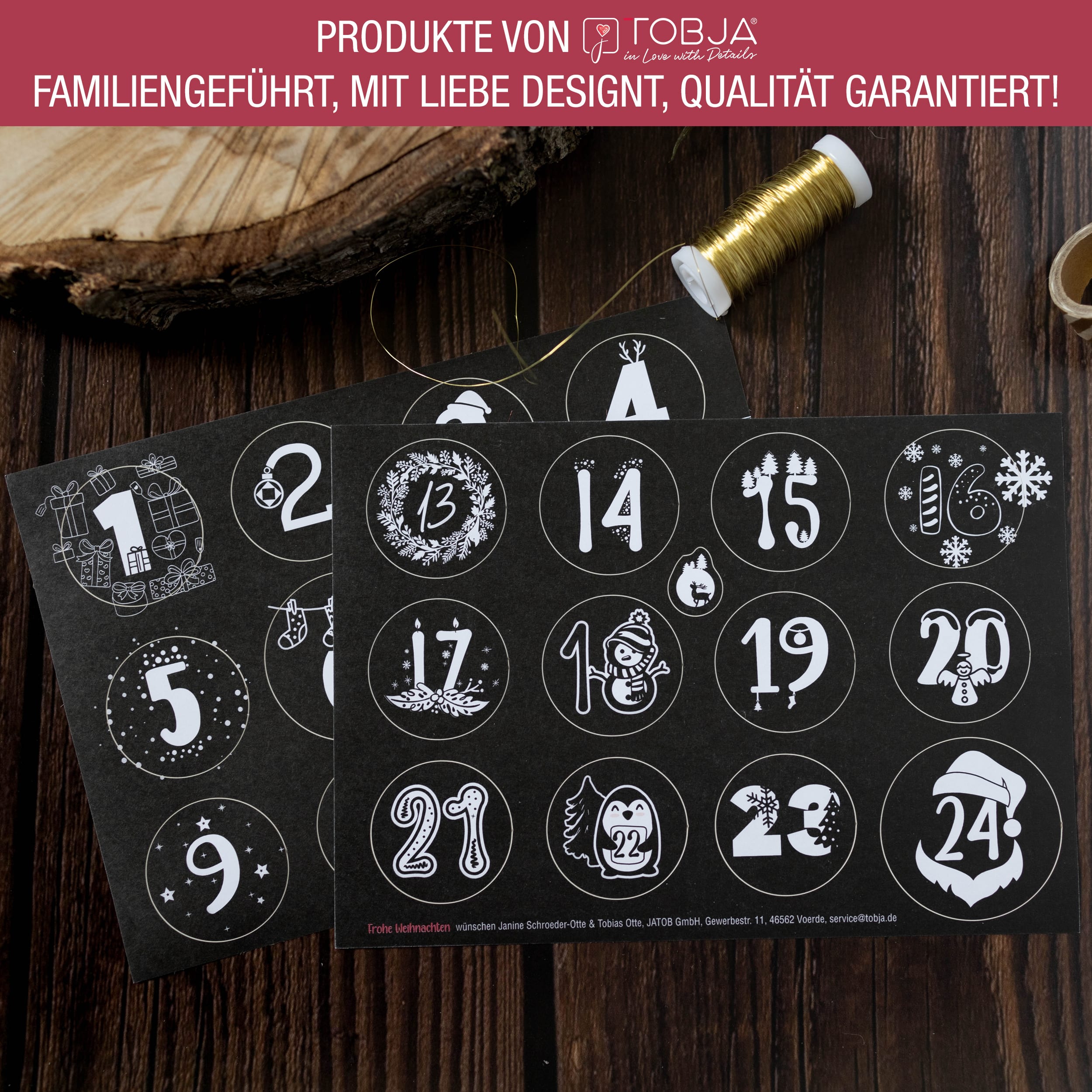 Adventsaufkleber Zahlen 1-24 schwarz-weiß Adventsaufkleber Zahlen 1-24 schwarz-weiß