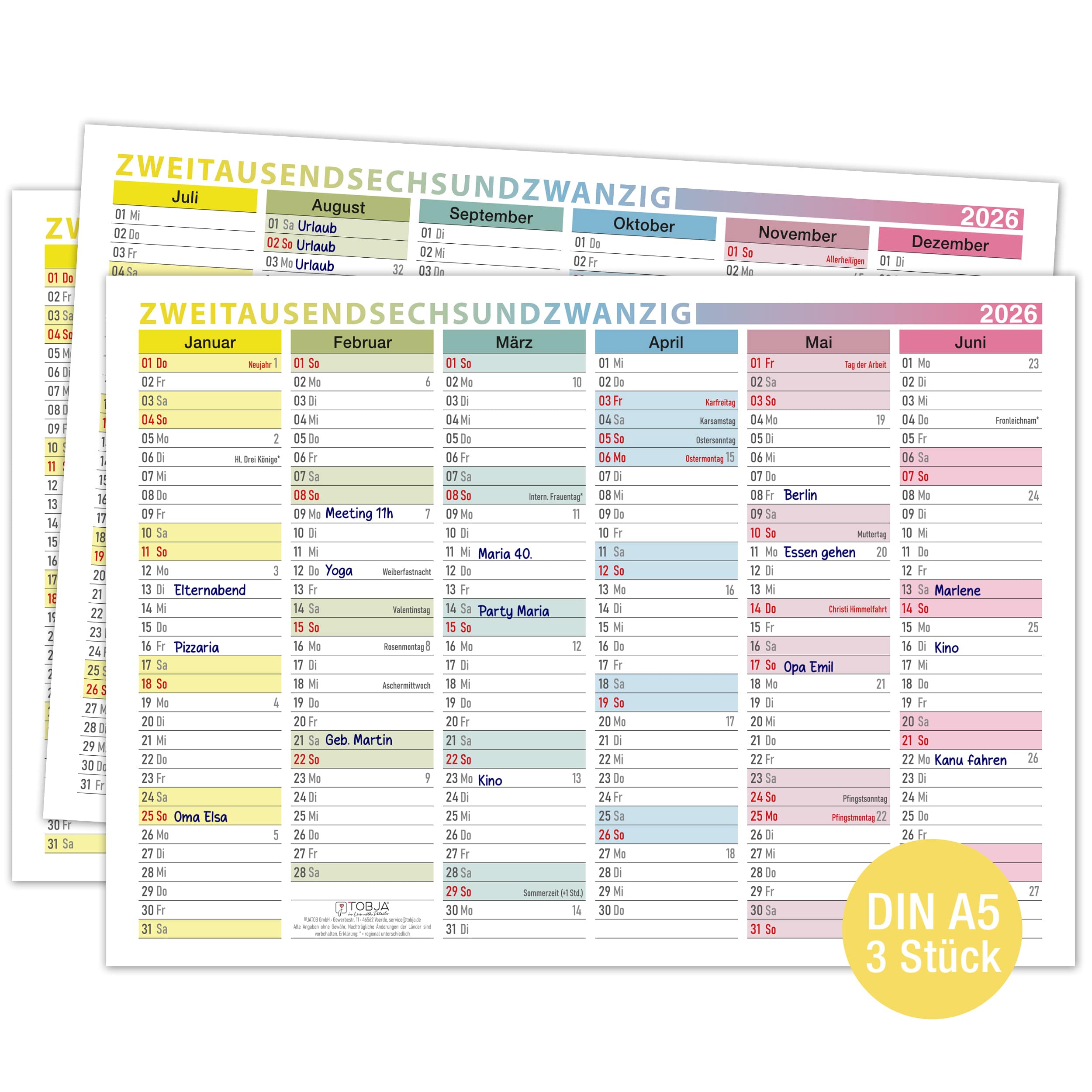 A5 Tafelkalender 2026 "bunt" A5 Tafelkalender 2026 "bunt"