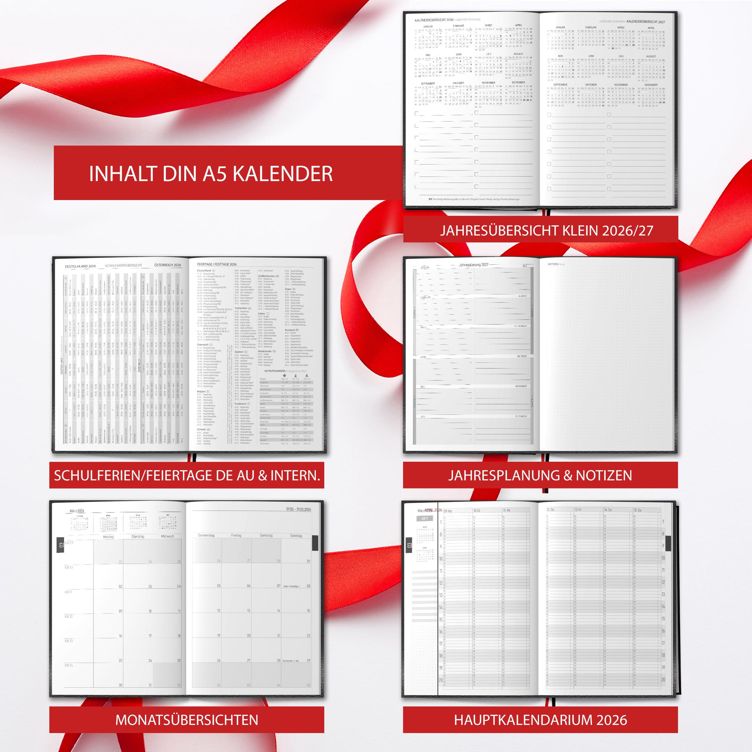 Taschenkalender 2026 A5 mit 15-Minuten-Taktung