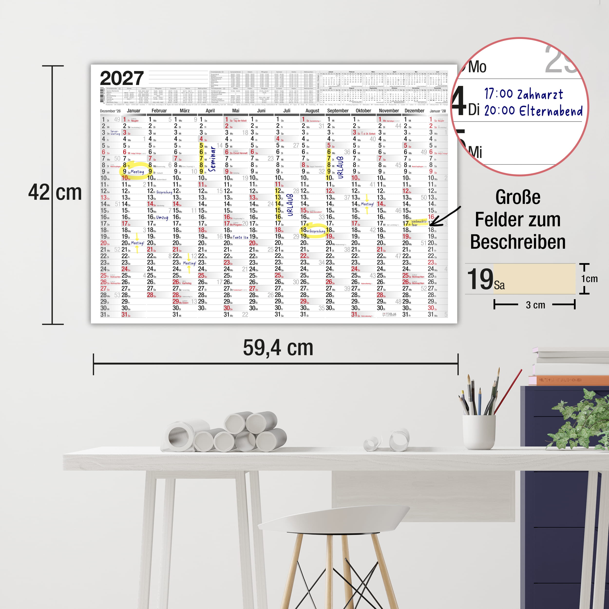 Wandkalender 2027 A2 Standard 14 Monate
