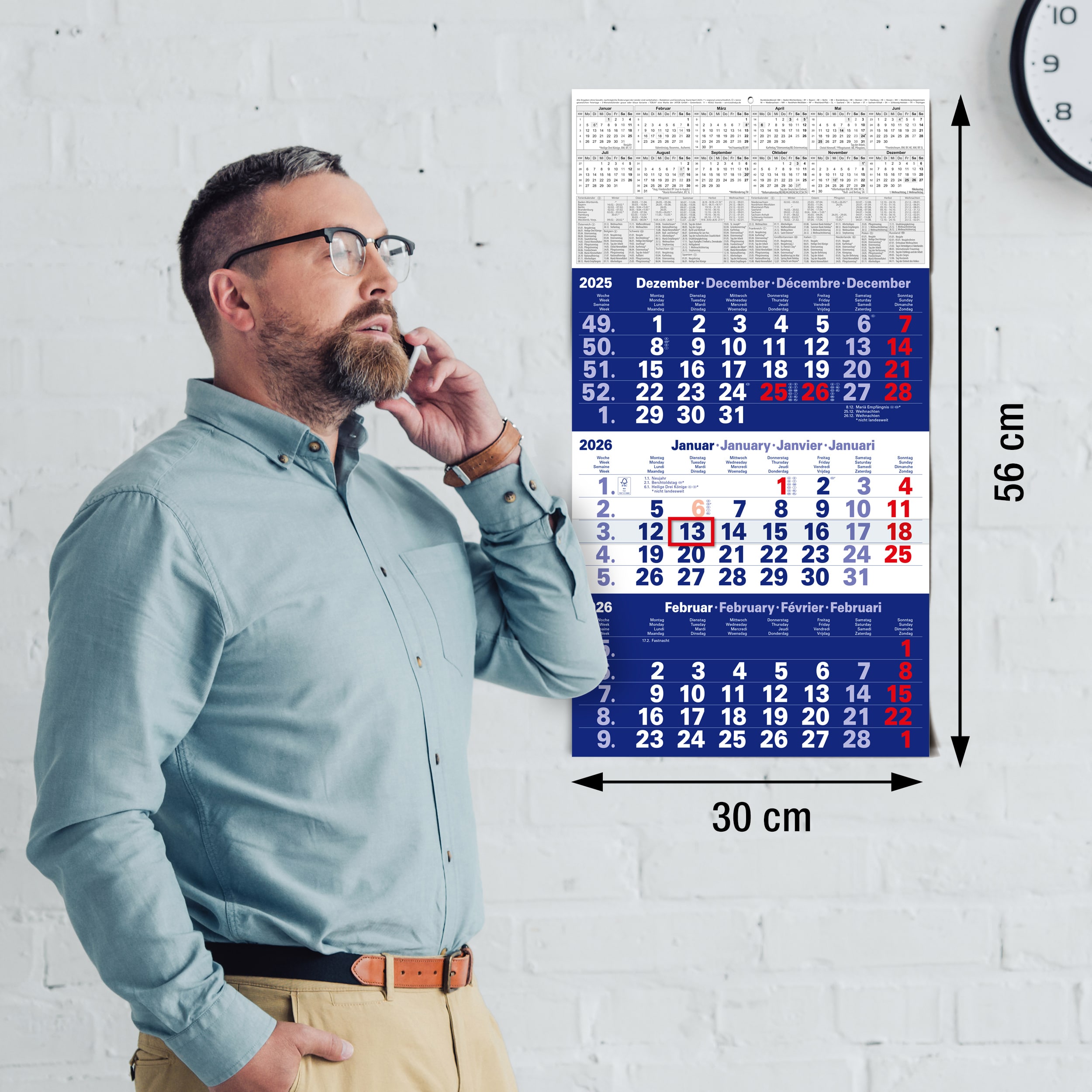 3-Monatskalender 2026 Blau 3-Monatskalender 2026 Blau