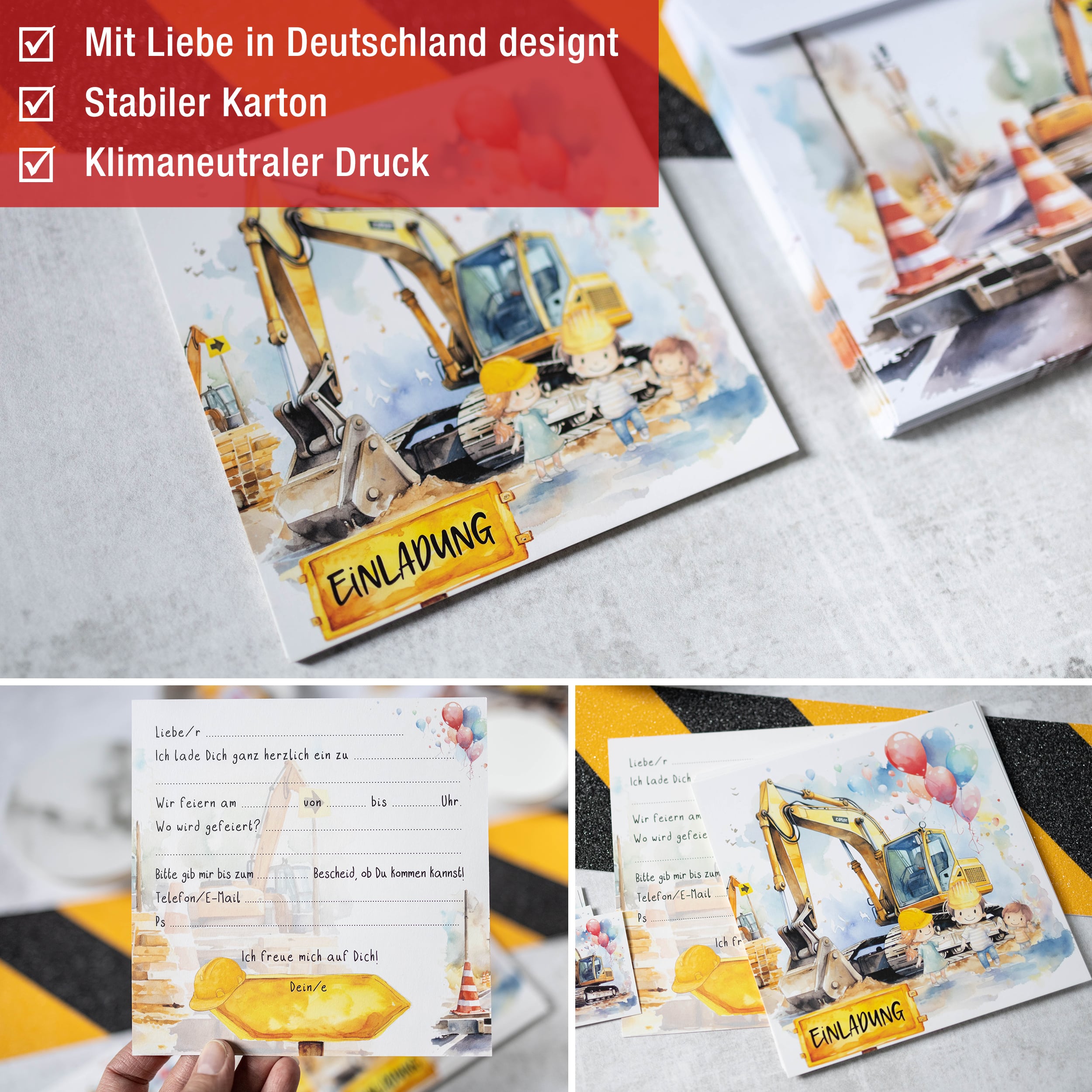 XXL Bagger Einladungskarten für Kindergeburtstag