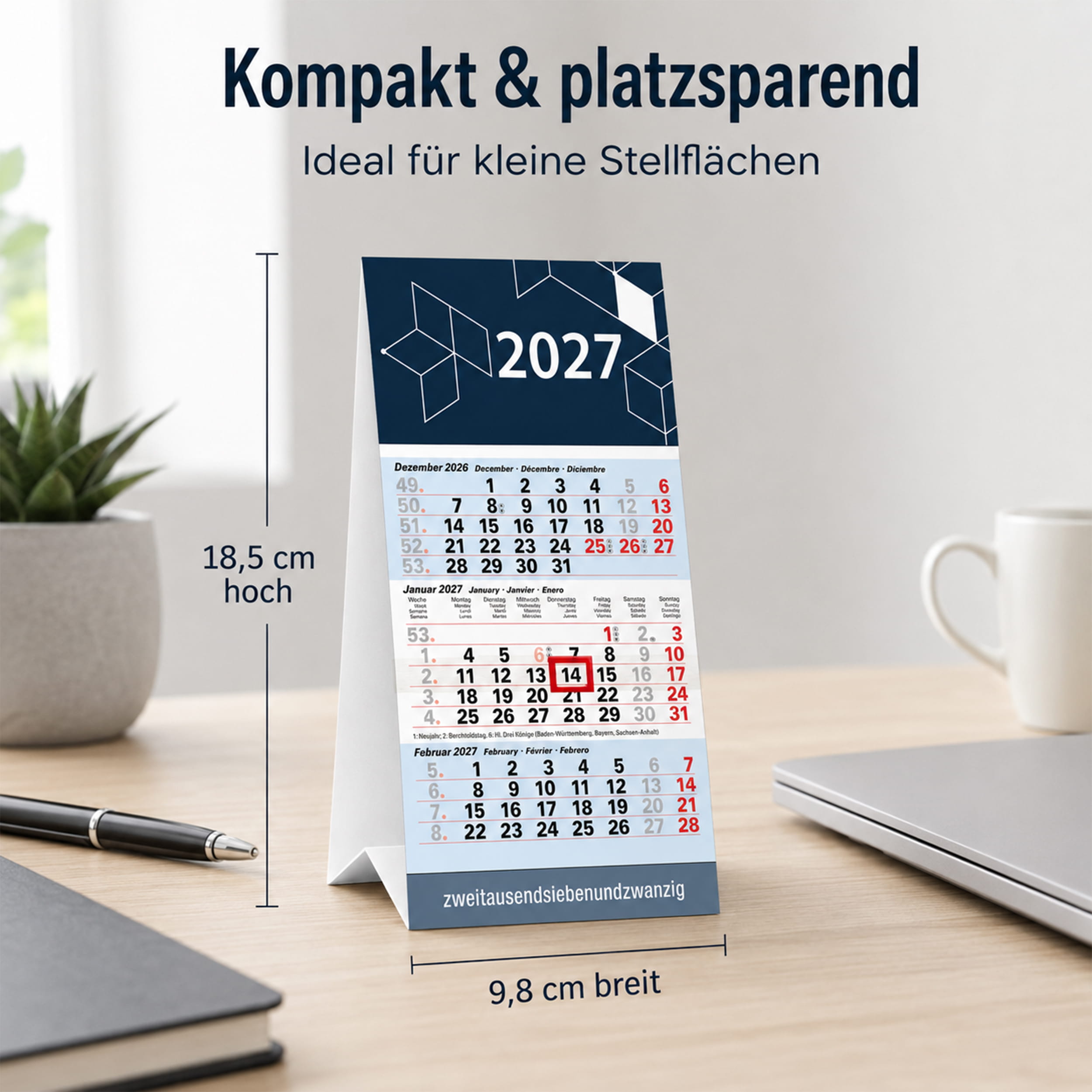 Tischkalender 2027 Cubes – 3 Monatskalender