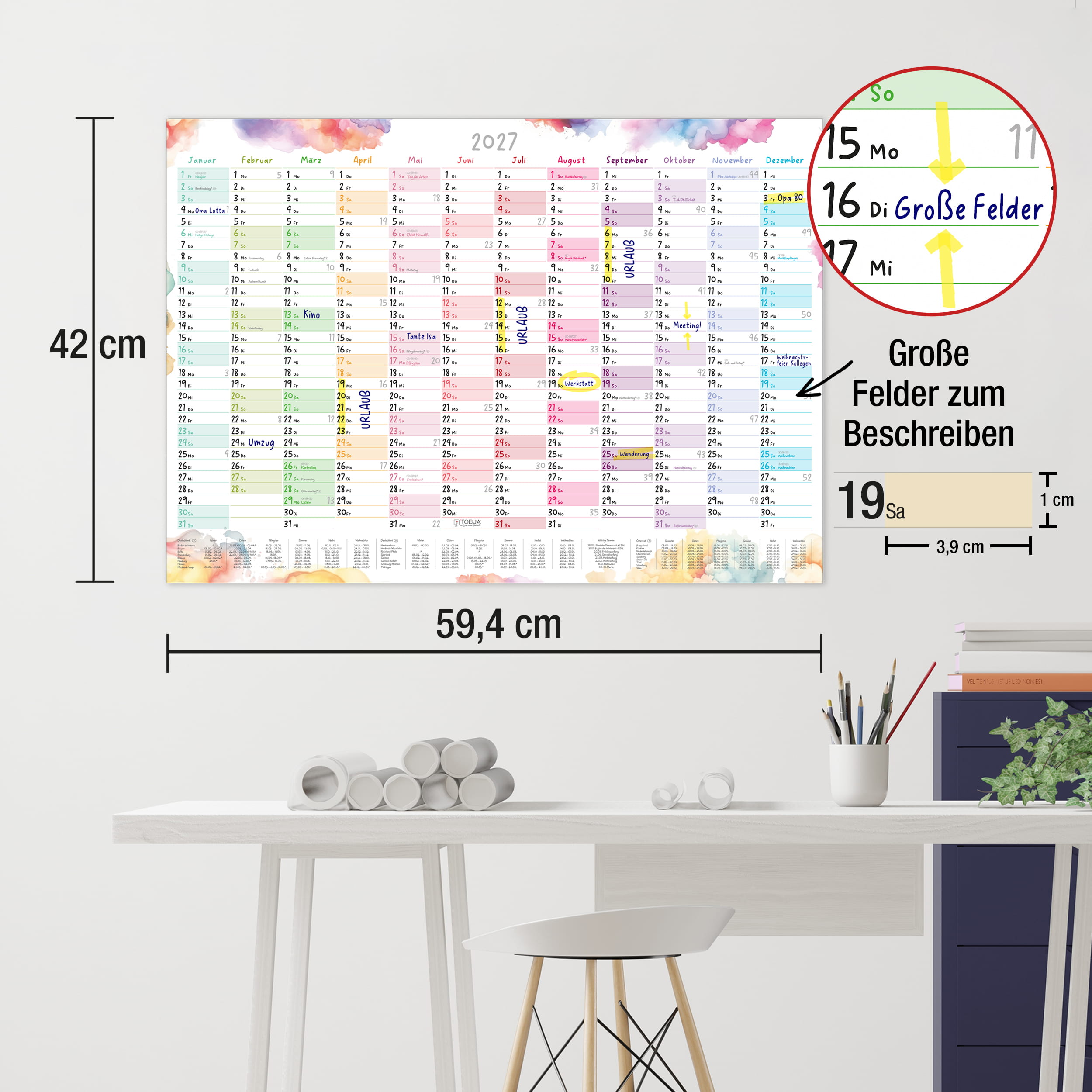 Wandkalender 2027 A2 Aquarell Splash