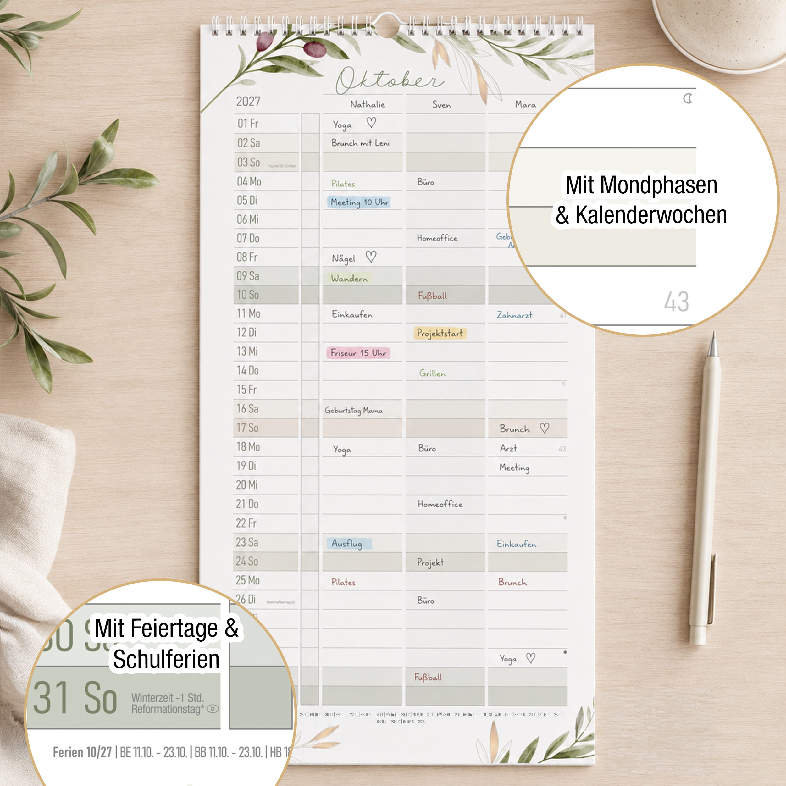 Paarkalender 2027 Pampas – 3 Spalten Paarplaner