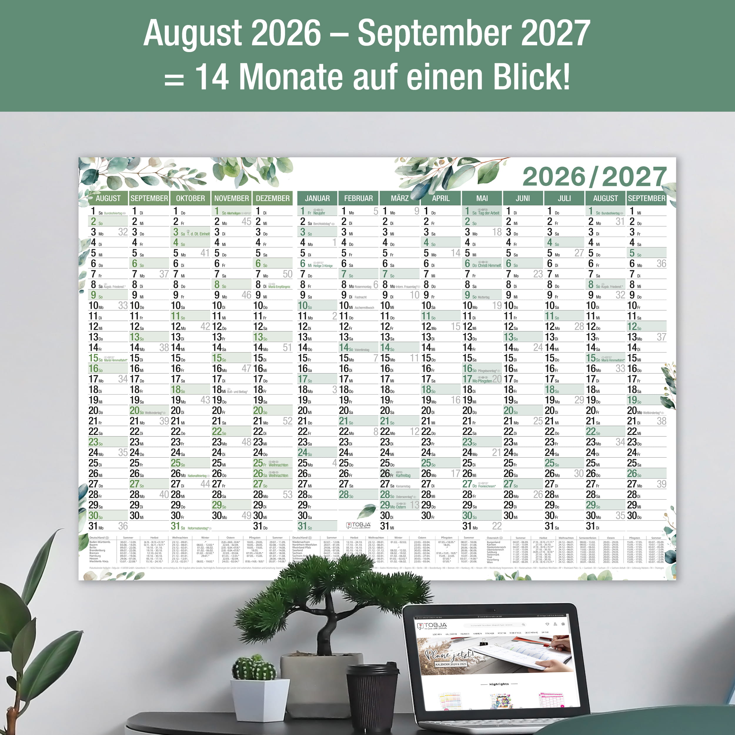 Schuljahreskalender A1 2026/2027 „Eukalyptus"