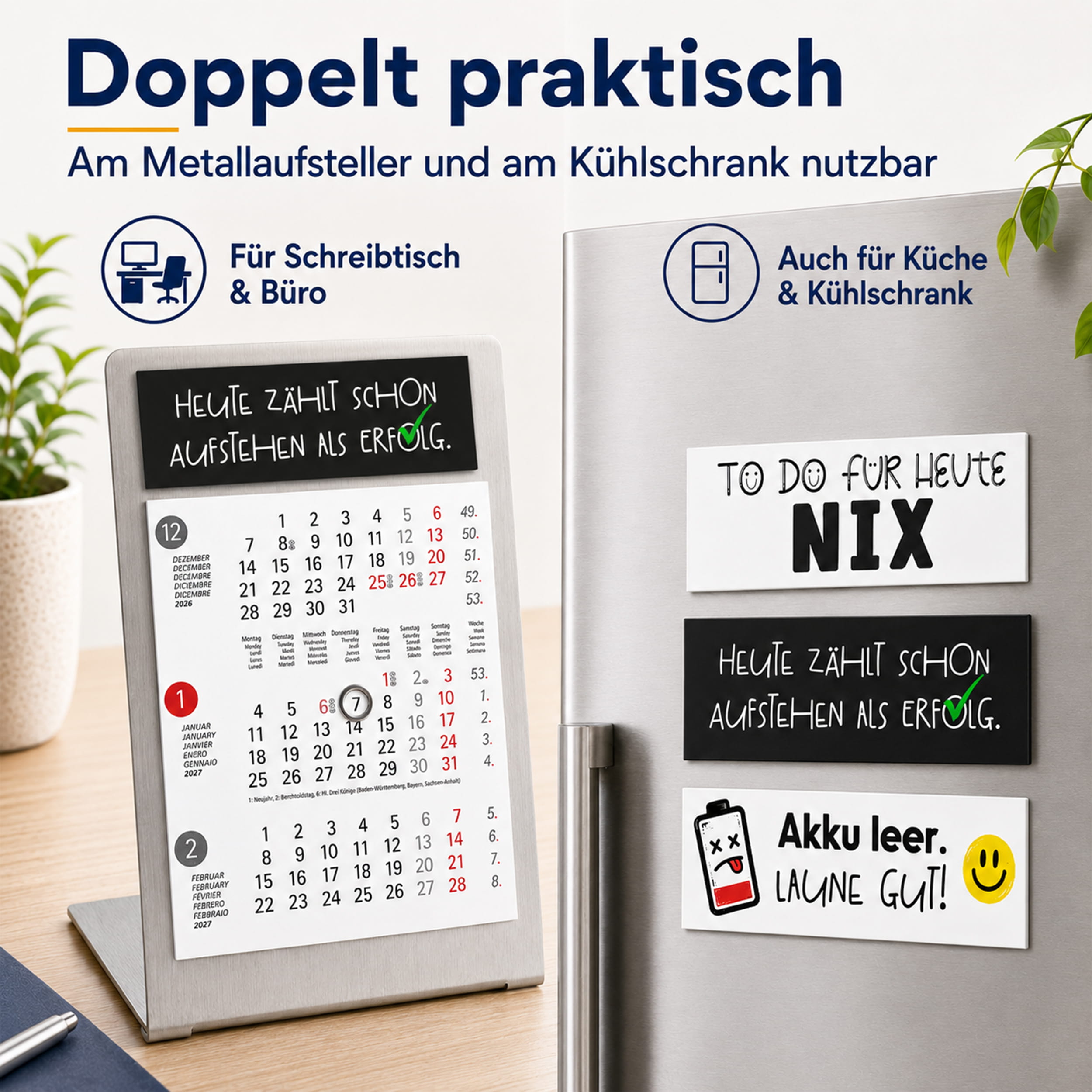 Magnet-System Dots – Komplettset 2027: Aufsteller + Kalender + Magnetset Büro-Humor