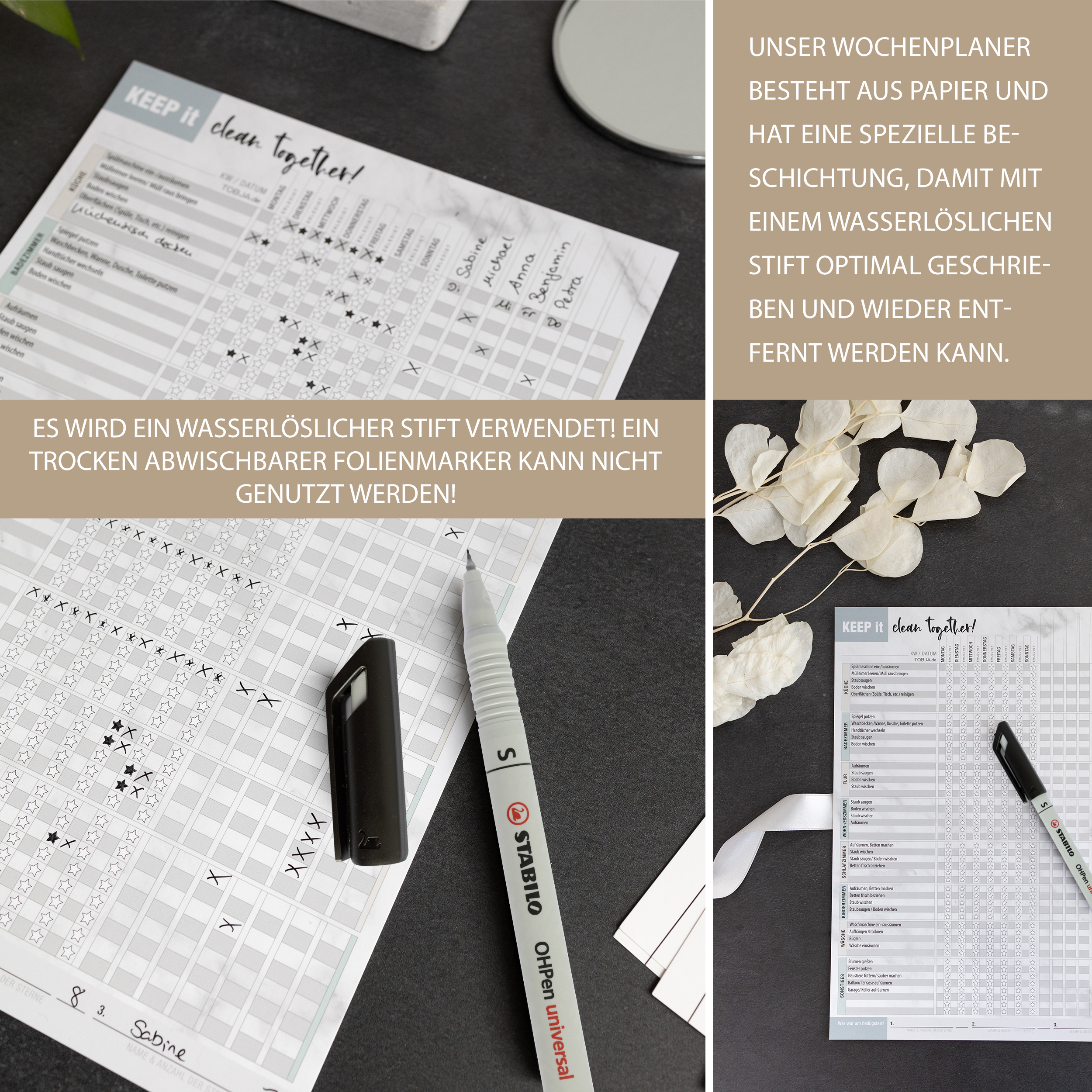 Haushaltsplaner abwischbar inkl. Stift 