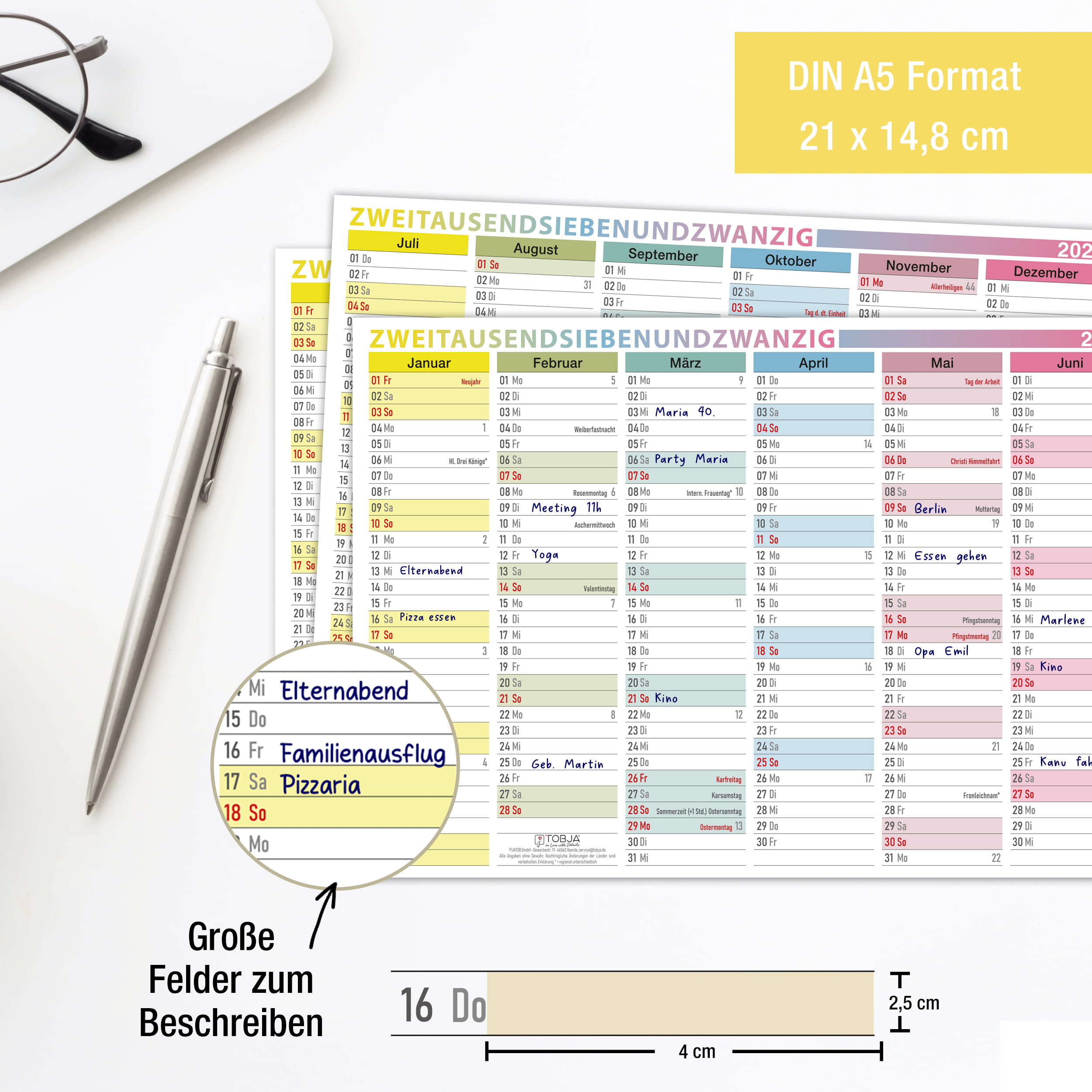 Tafelkalender 2027 A5 bunt - 3er Set