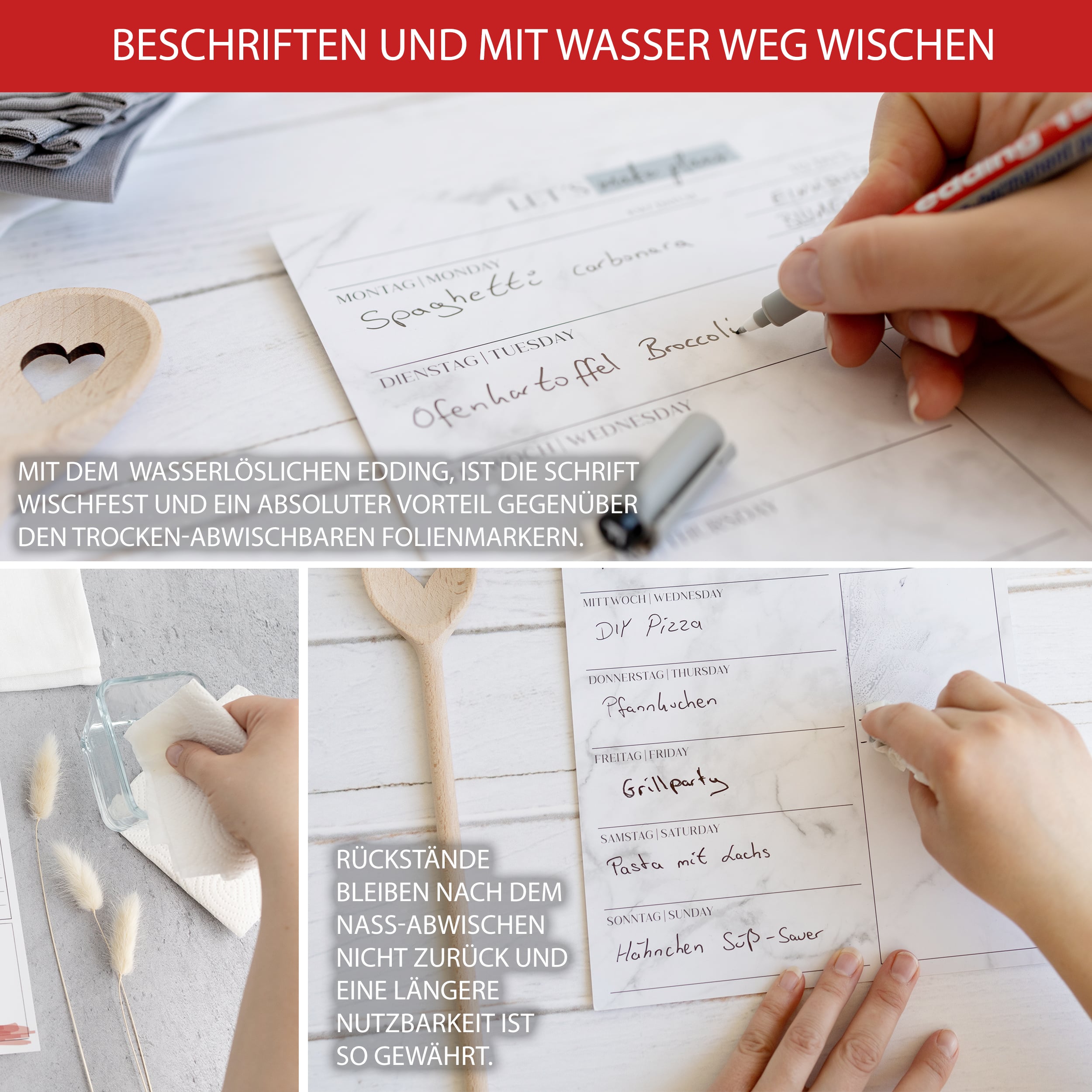 Menüplaner abwischbar inkl. Stift
