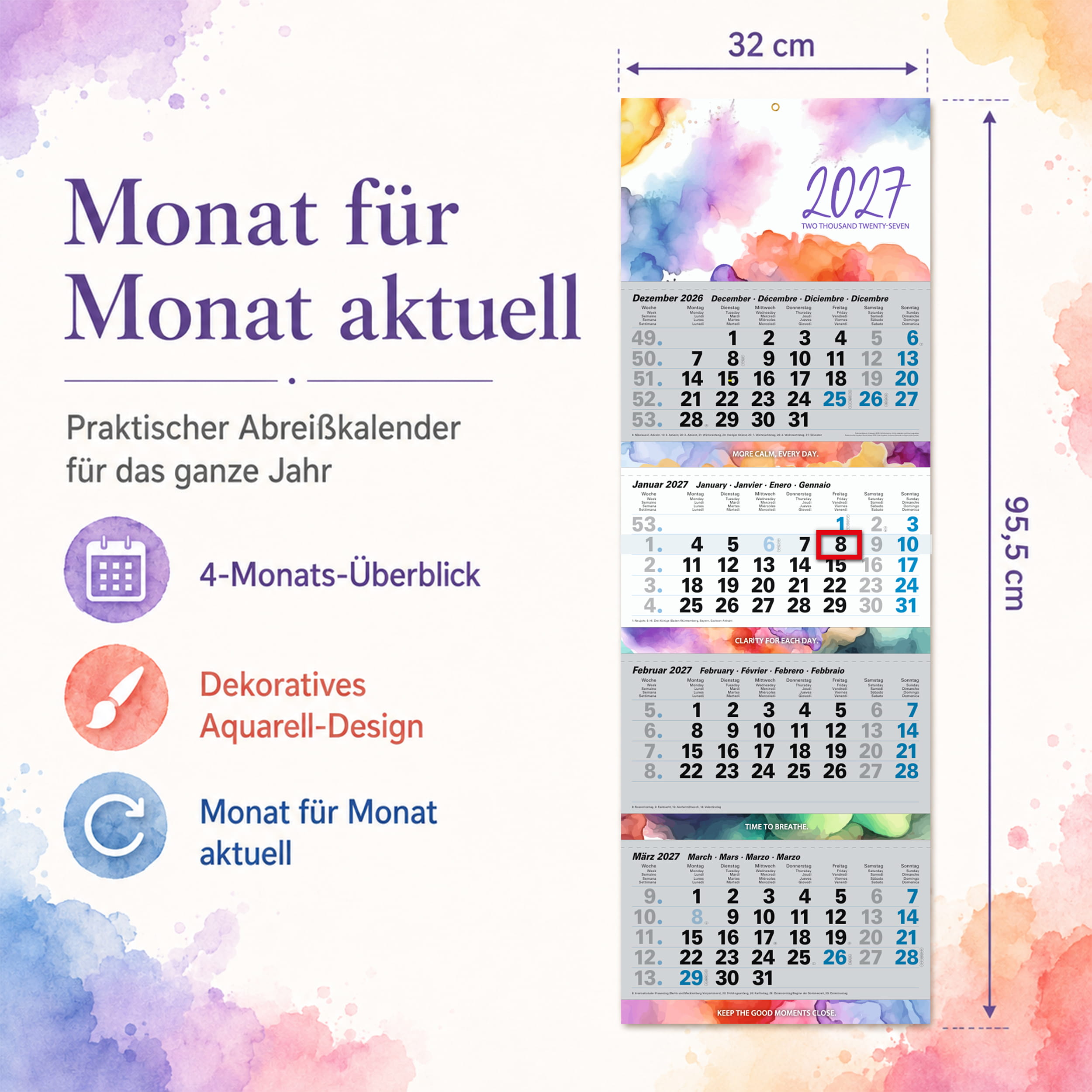 4-Monatskalender 2027 „Aquarell Splash"