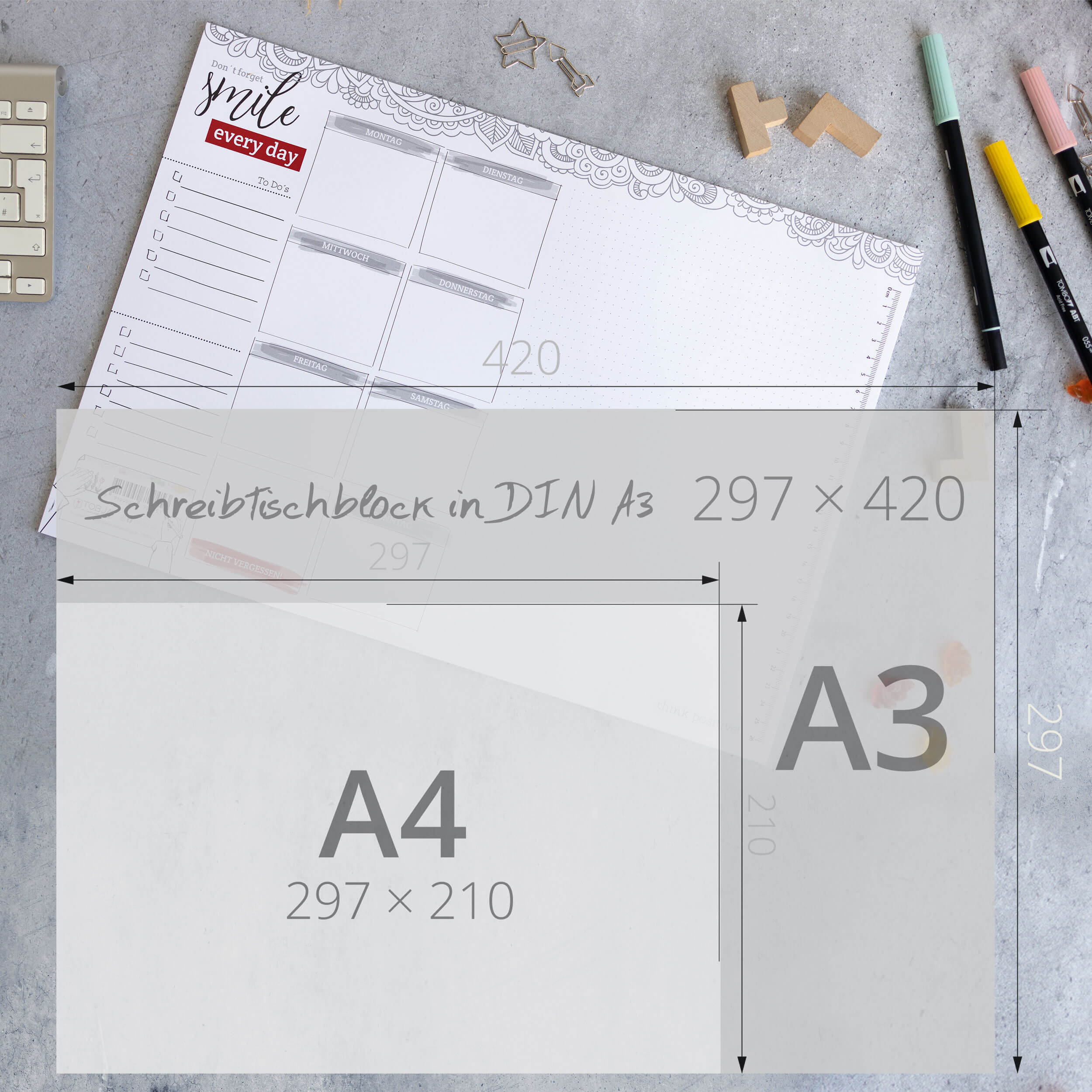 Schreibtischunterlage Wochenplaner aus Papier DIN A3 Schreibtischunterlage Wochenplaner aus Papier DIN A3