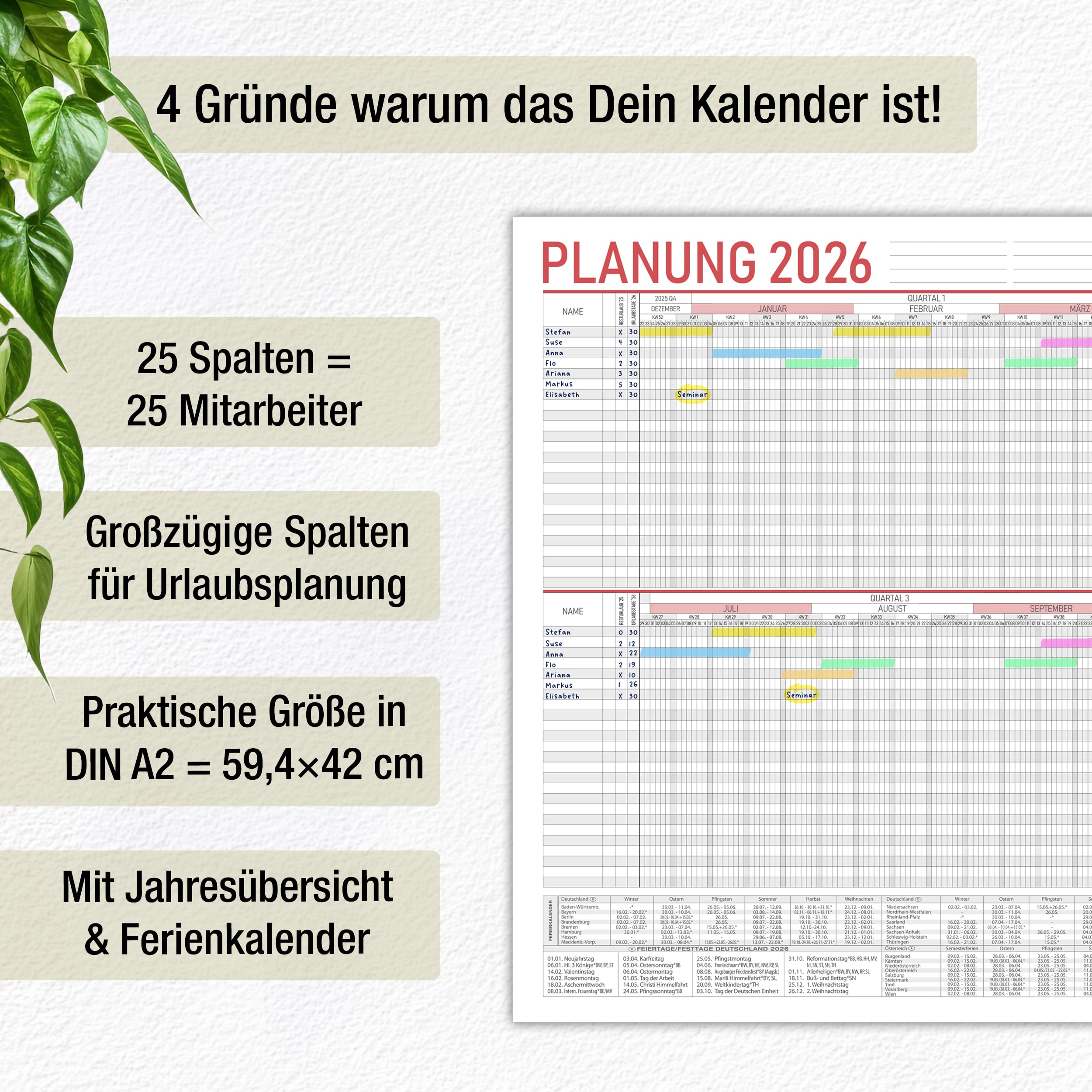 A2 Mitarbeiter- / Urlaubsplaner 2026
