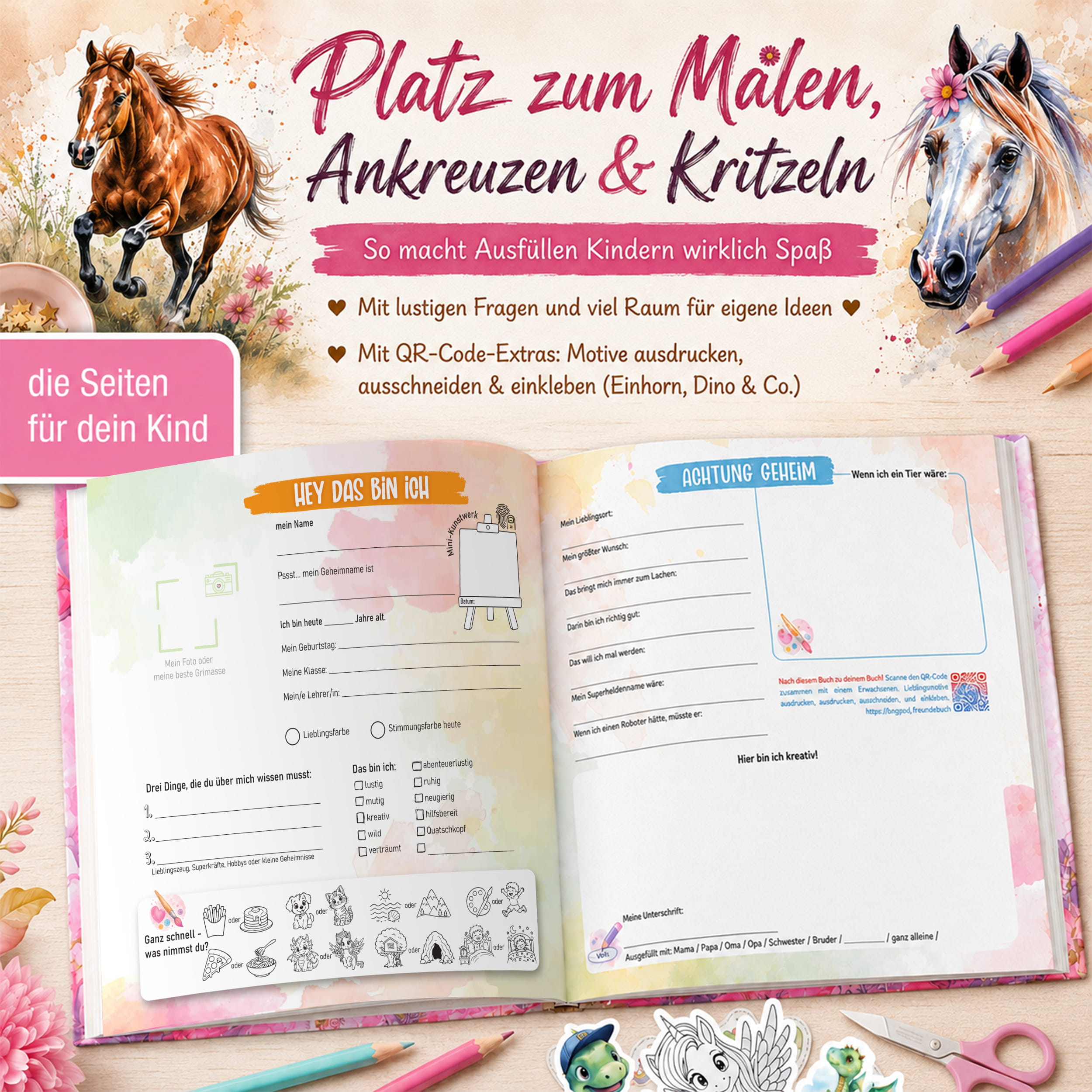 Freundebuch Grundschule Pferde – 21 x 21 cm Hardcover