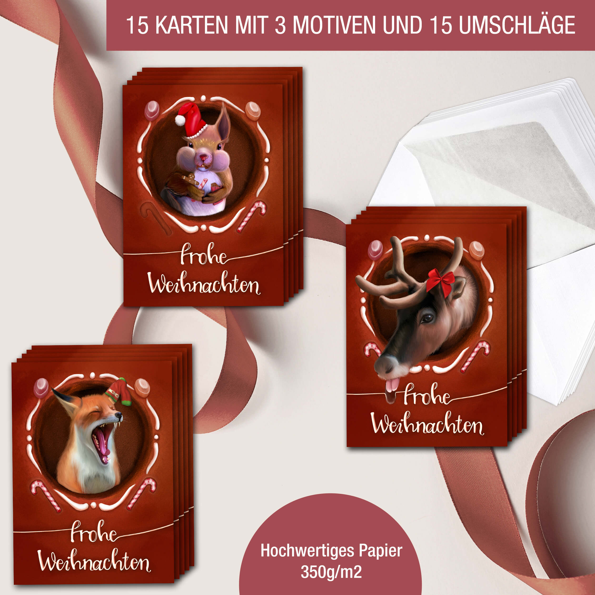 Weihnachtskarten "Tiere im Lebkuchenhaus"