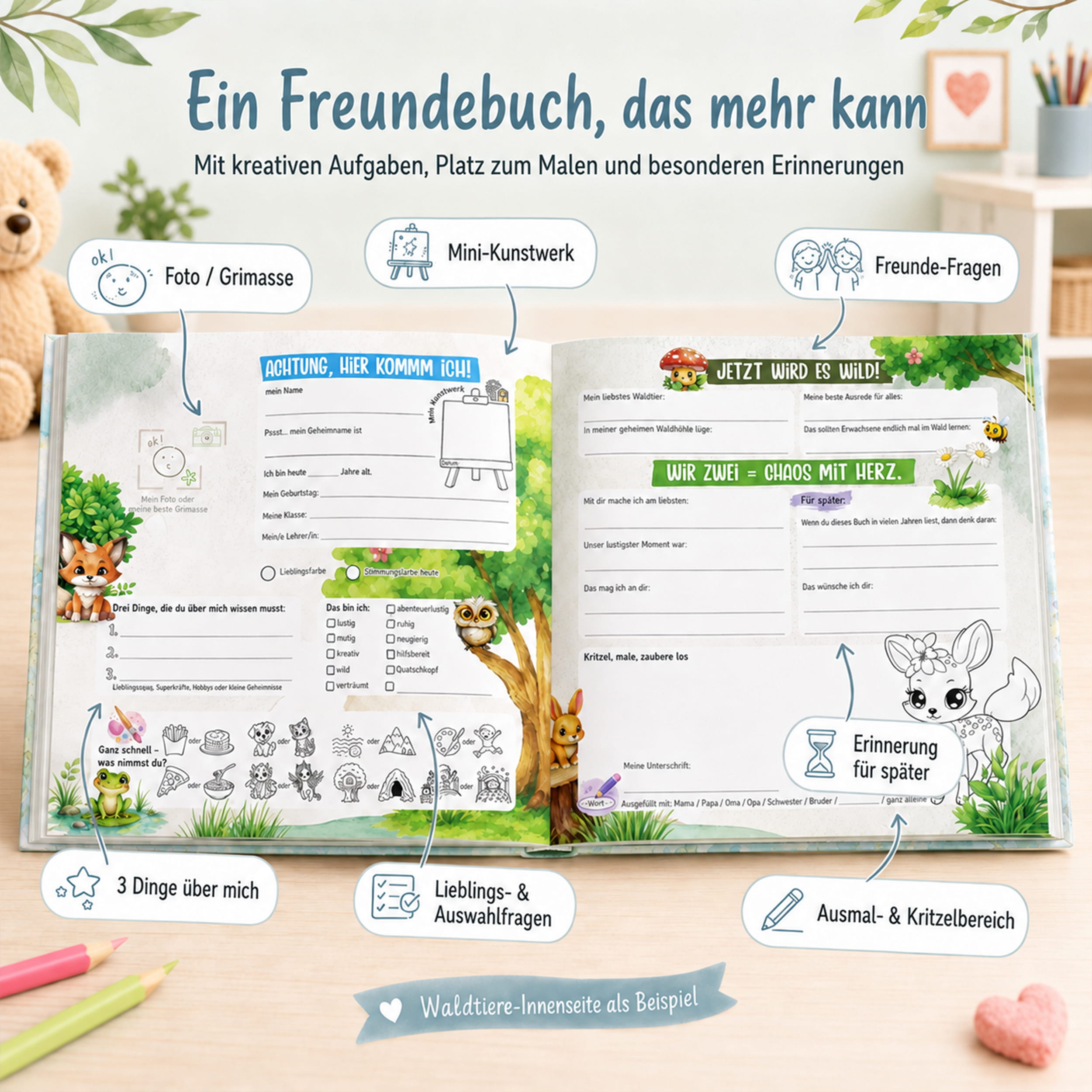 Freundebuch Grundschule Dino – 21 x 21 cm Hardcover