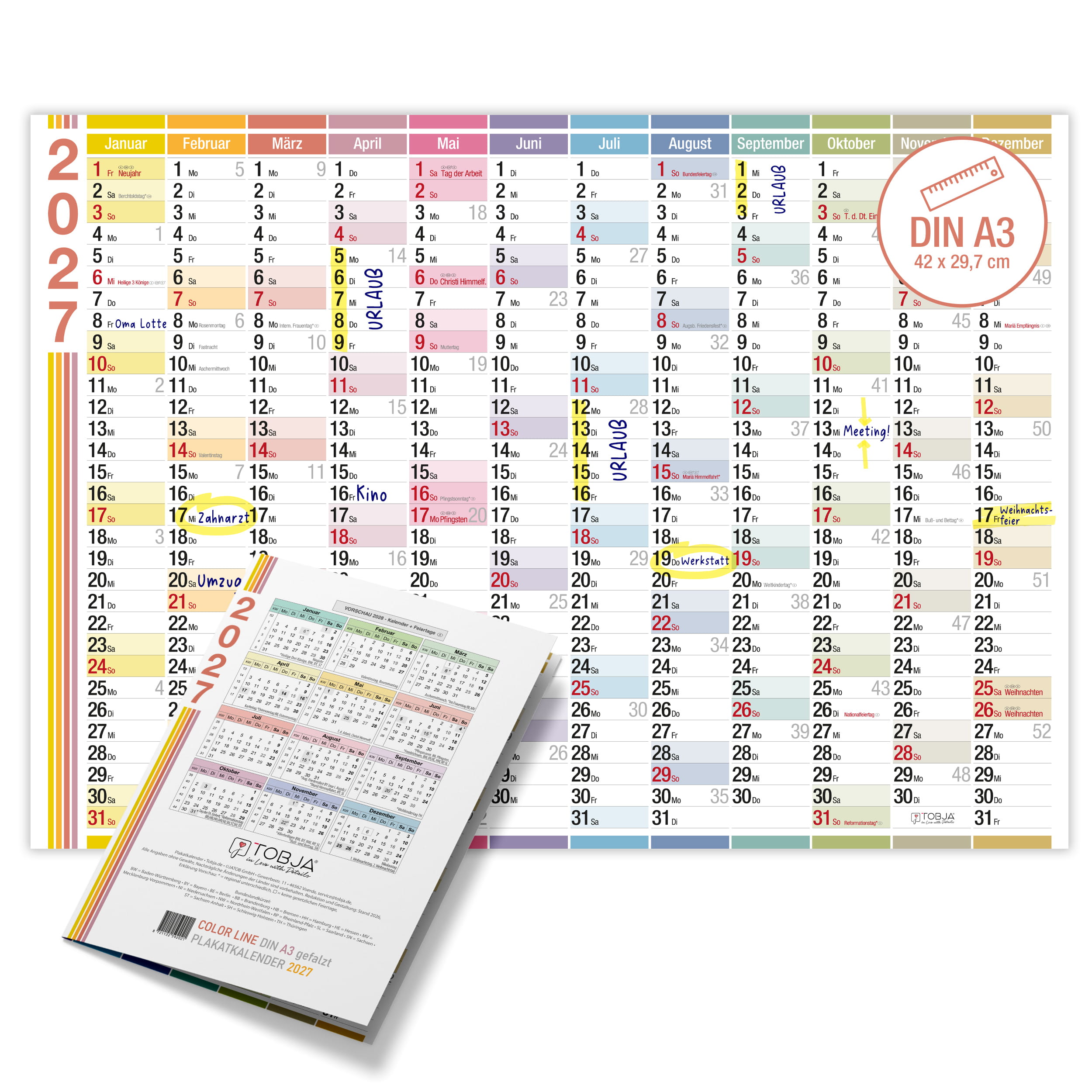 Wandkalender 2027 A3 Color Line