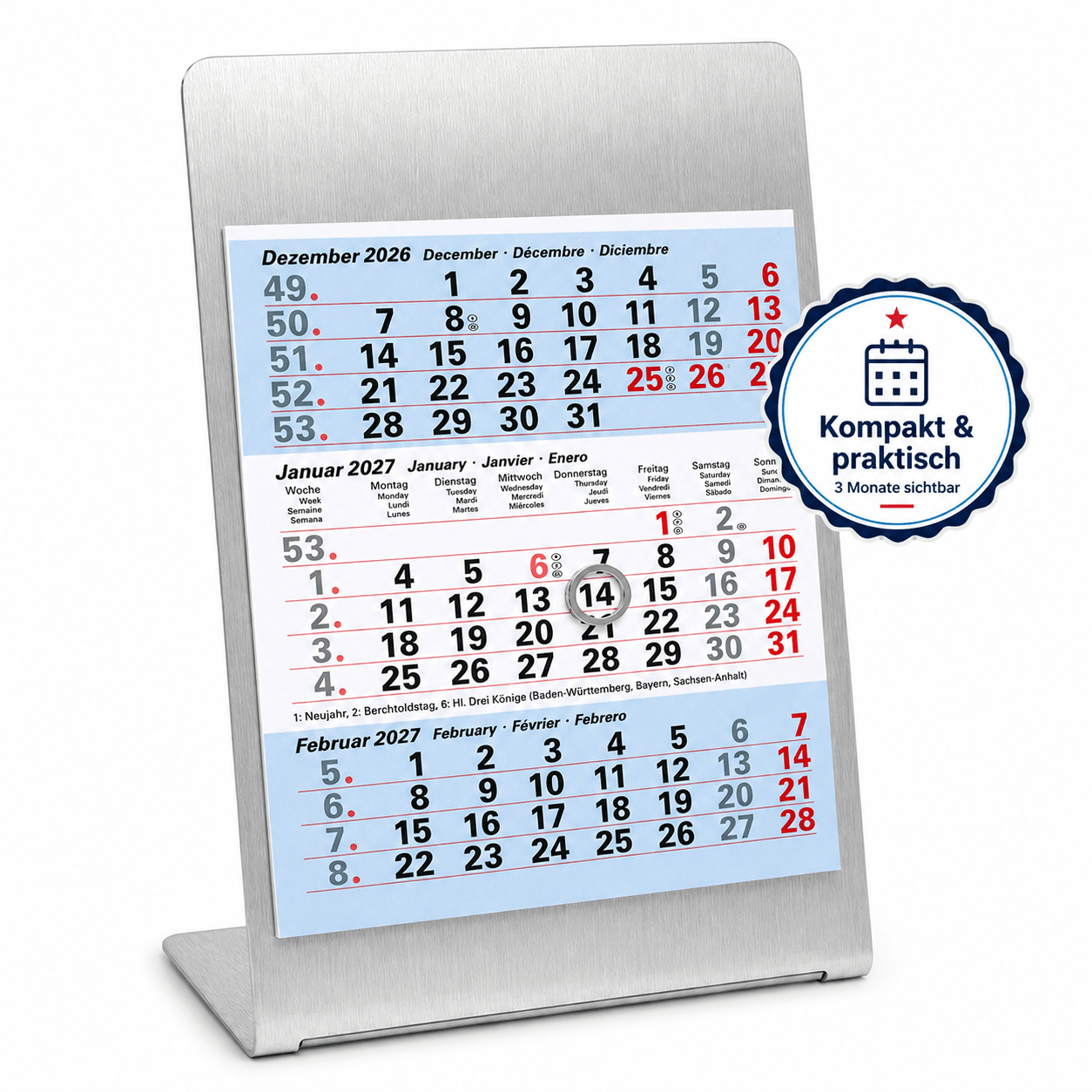 Magnet-System Ice – Tischkalender 2027 mit Metallaufsteller