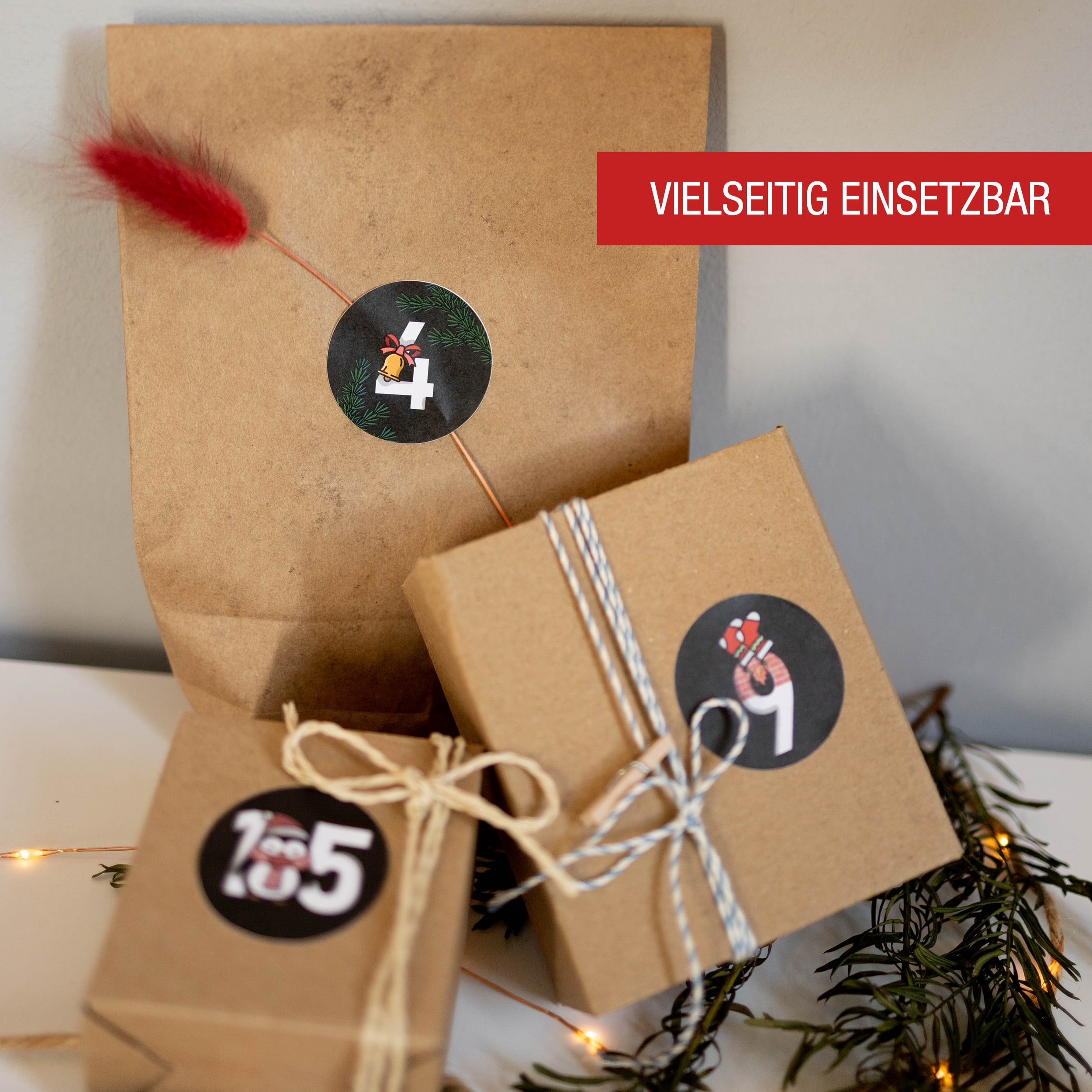 Adventsaufkleber Zahlen 1-24 schwarz-bunt