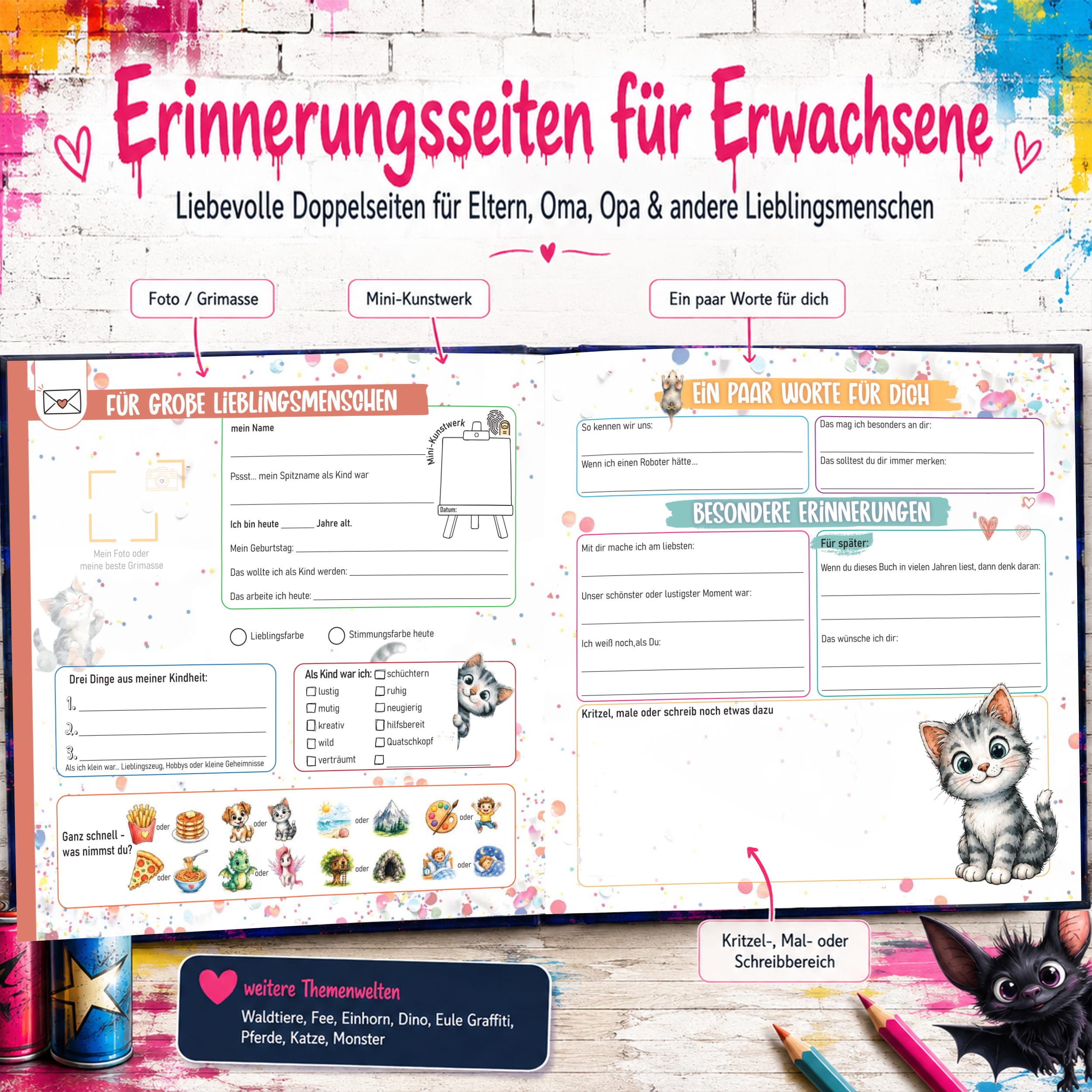 Freundebuch Grundschule Eule Graffiti – 21 x 21 cm Hardcover