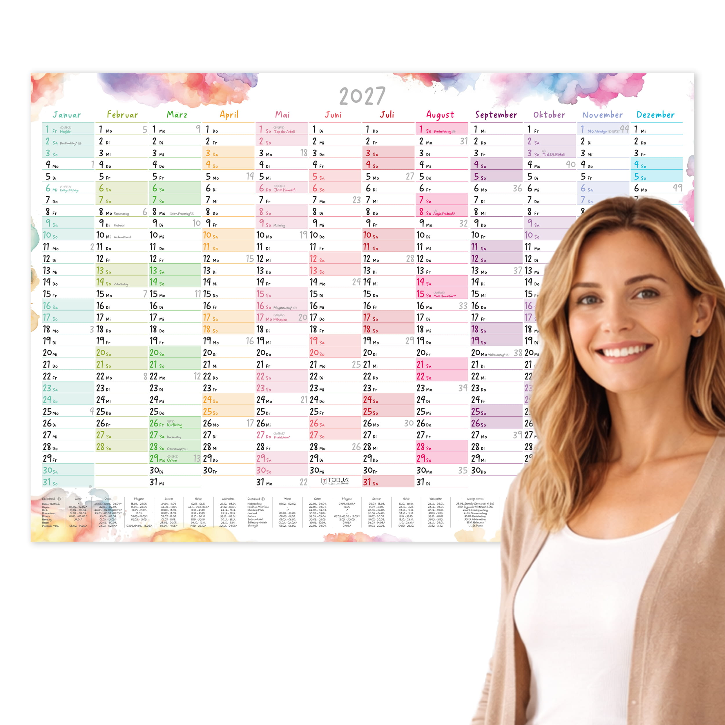 Wandkalender 2027 A2 Aquarell Splash