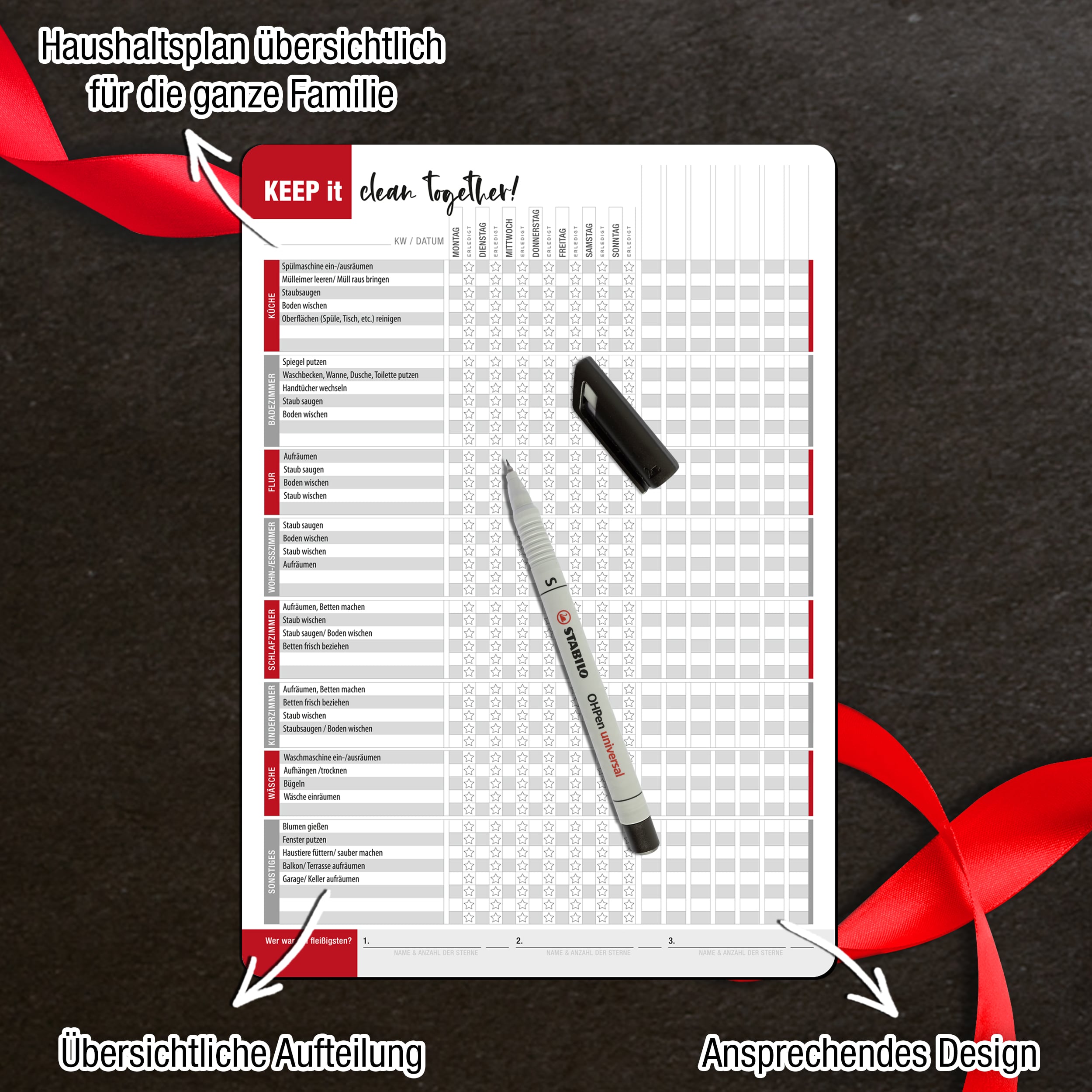 Haushaltsplaner magnetisch inkl. Stift