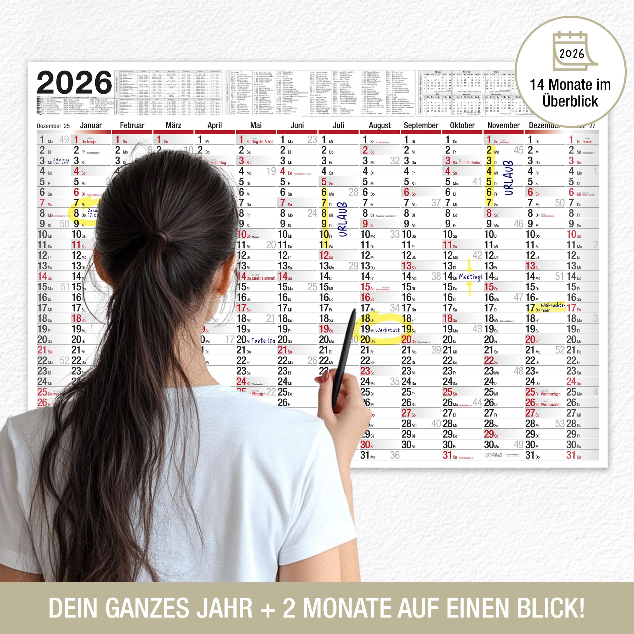XXL Wandkalender 2026 1x Kalender gerollt XXL Wandkalender 2026 2x Kalender gerollt