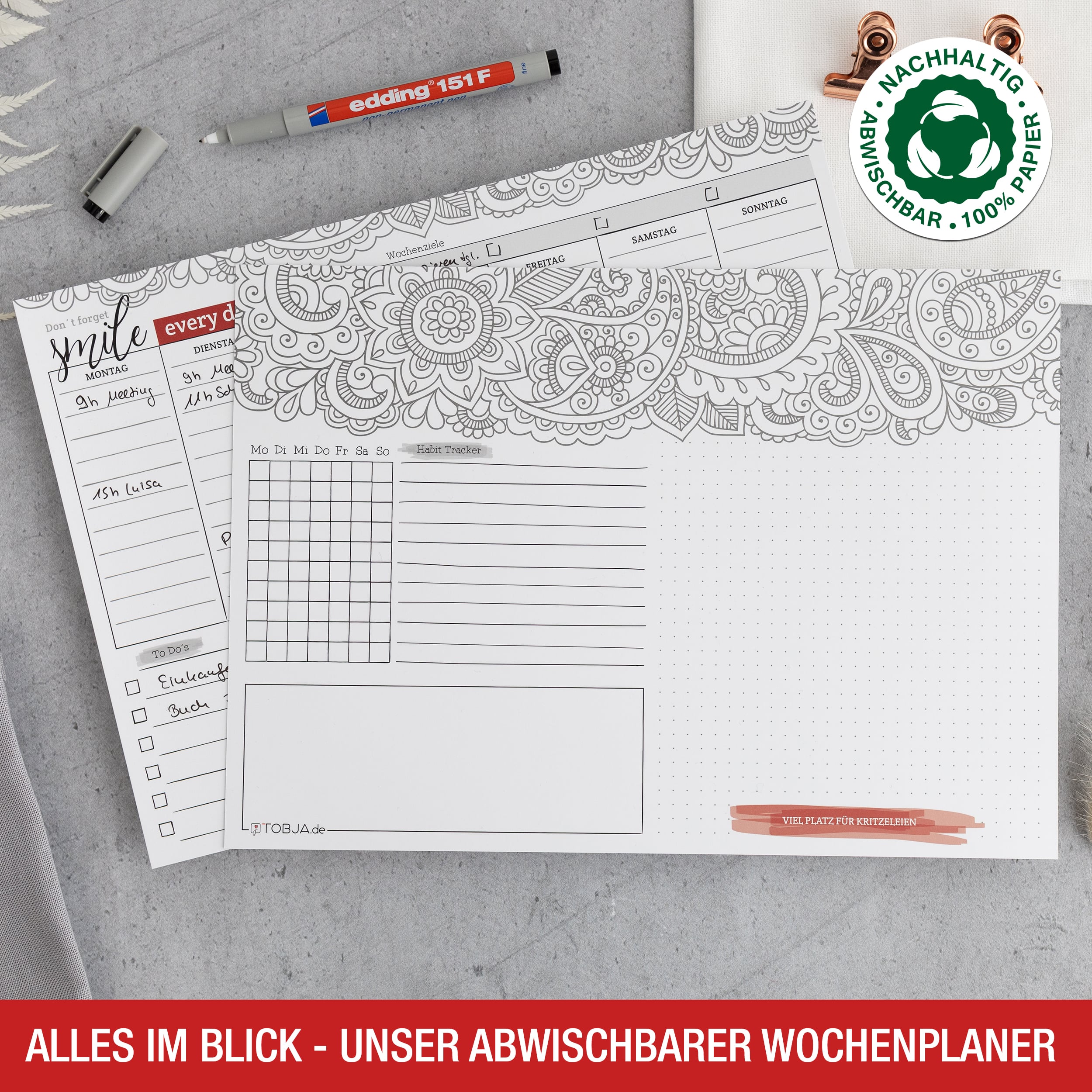Wochenplaner abwischbar inkl. Stift 