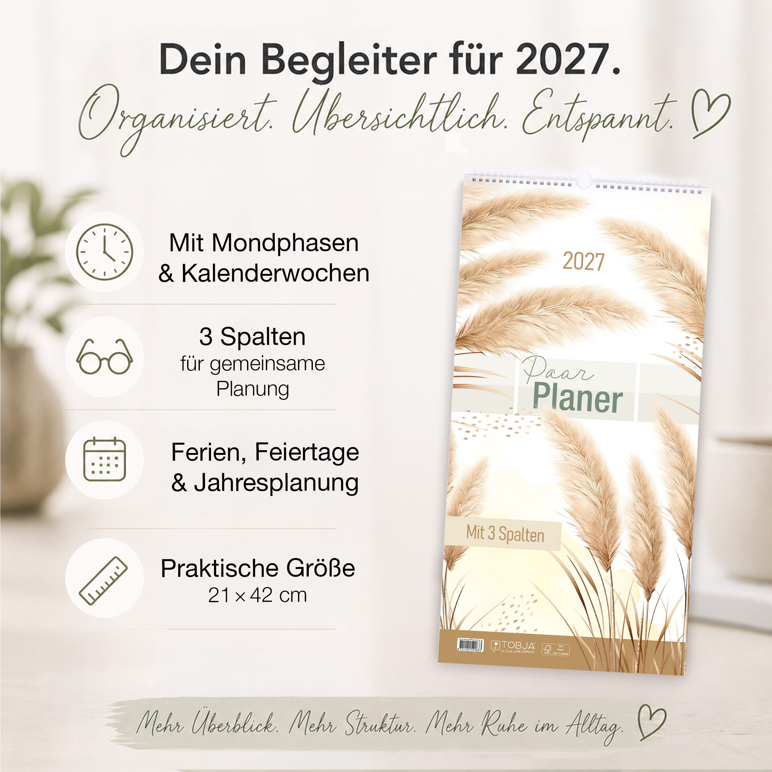 Paarkalender 2027 Pampas – 3 Spalten Paarplaner