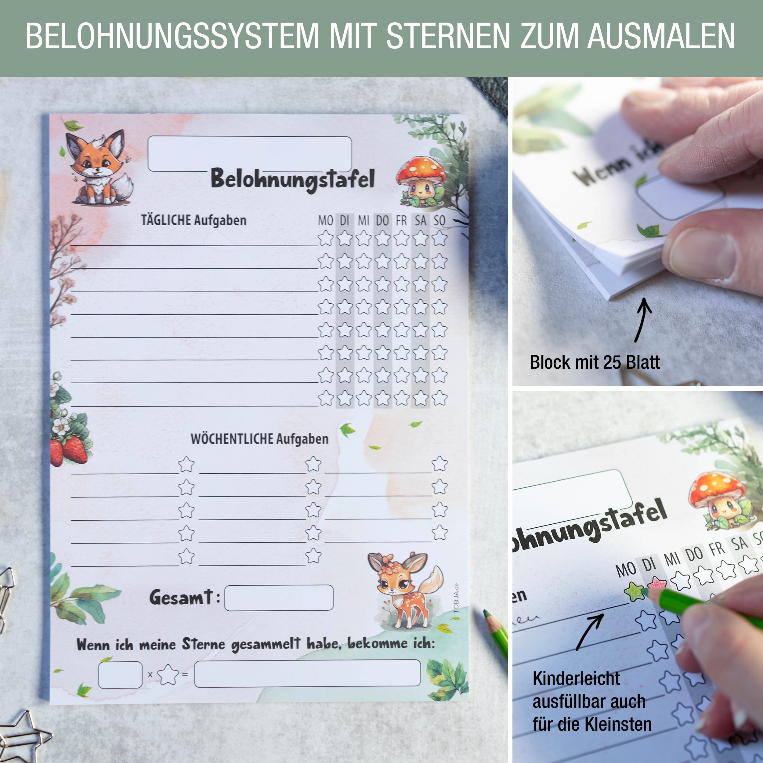 Belohnungstafel Kinder 25 Blatt Waldtiere Belohnungstafel Kinder 25 Blatt Waldtiere