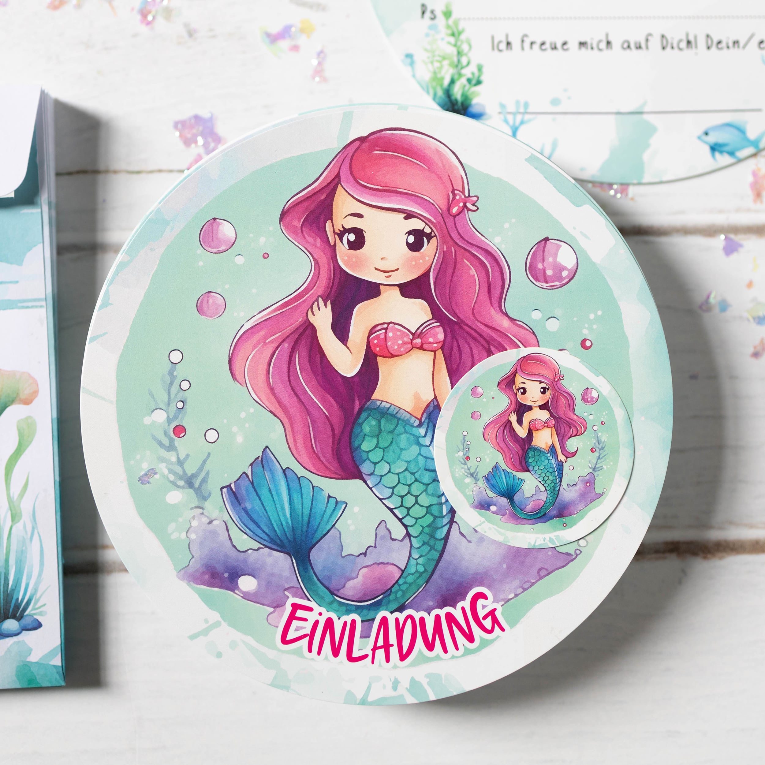XXL Meerjungfrau Einladungskarten für Kindergeburtstag