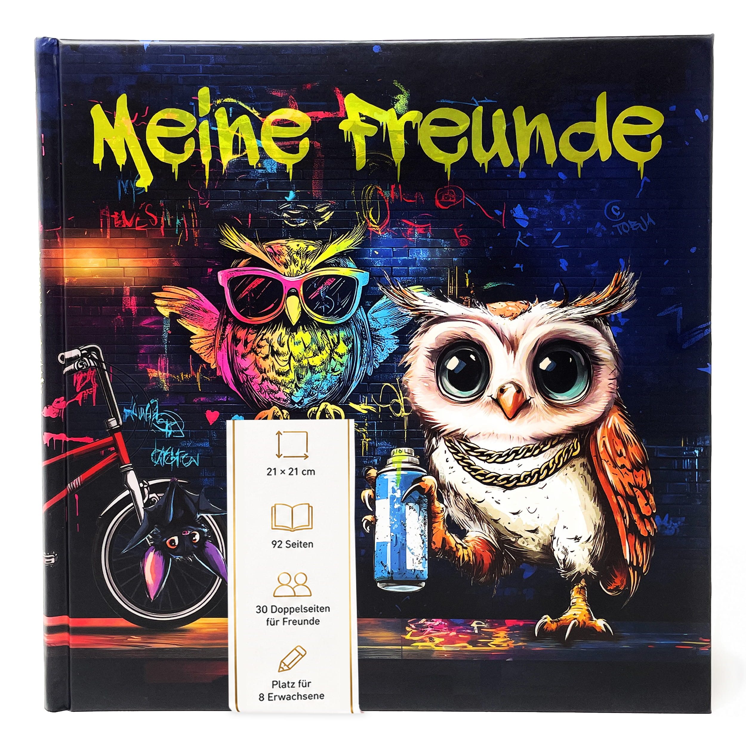 Freundebuch Grundschule Eule Graffiti – 21 x 21 cm Hardcover