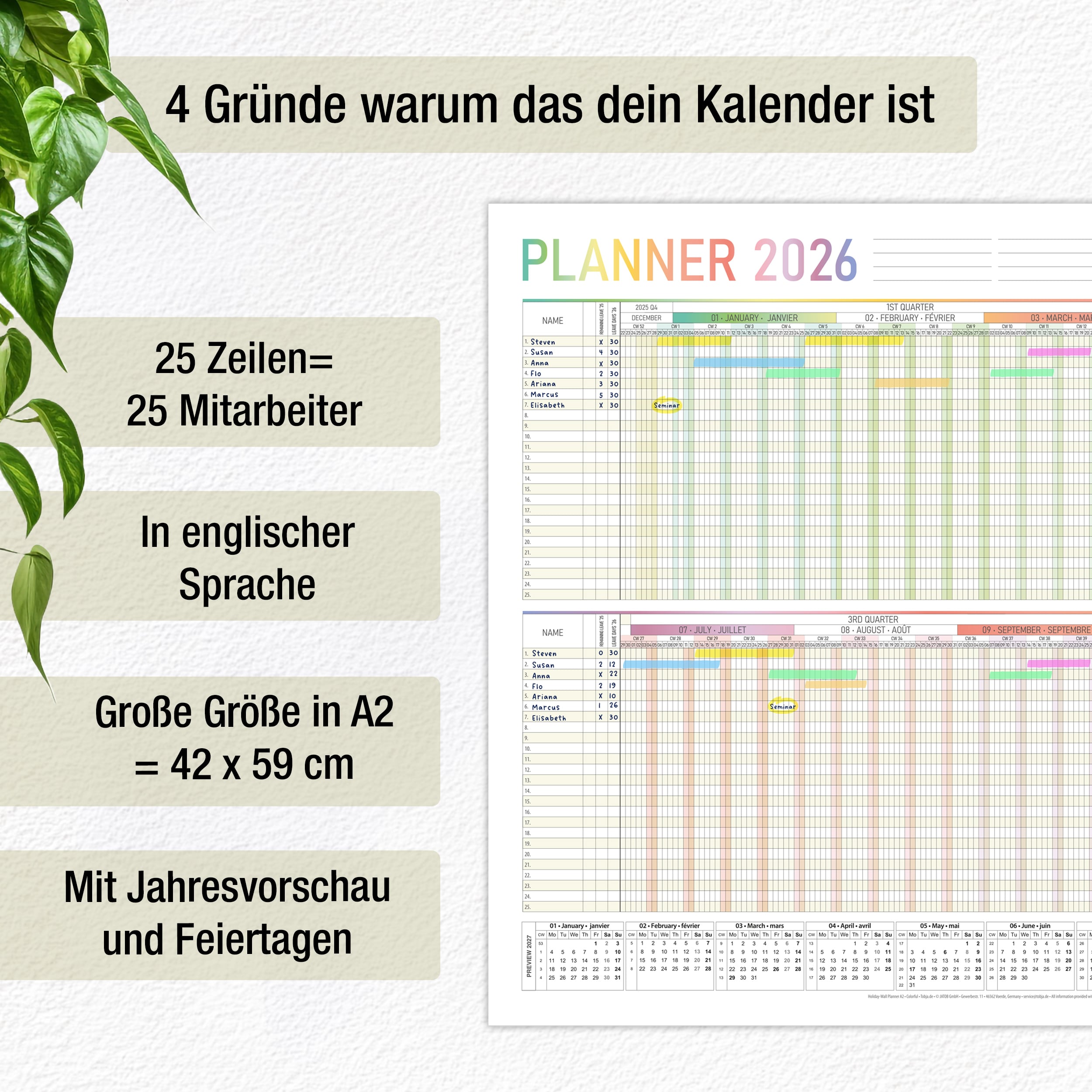Urlaubsplaner 2026 EU-Version | Englisch | DIN A2 Urlaubsplaner 2026 EU-Version | Englisch | DIN A2