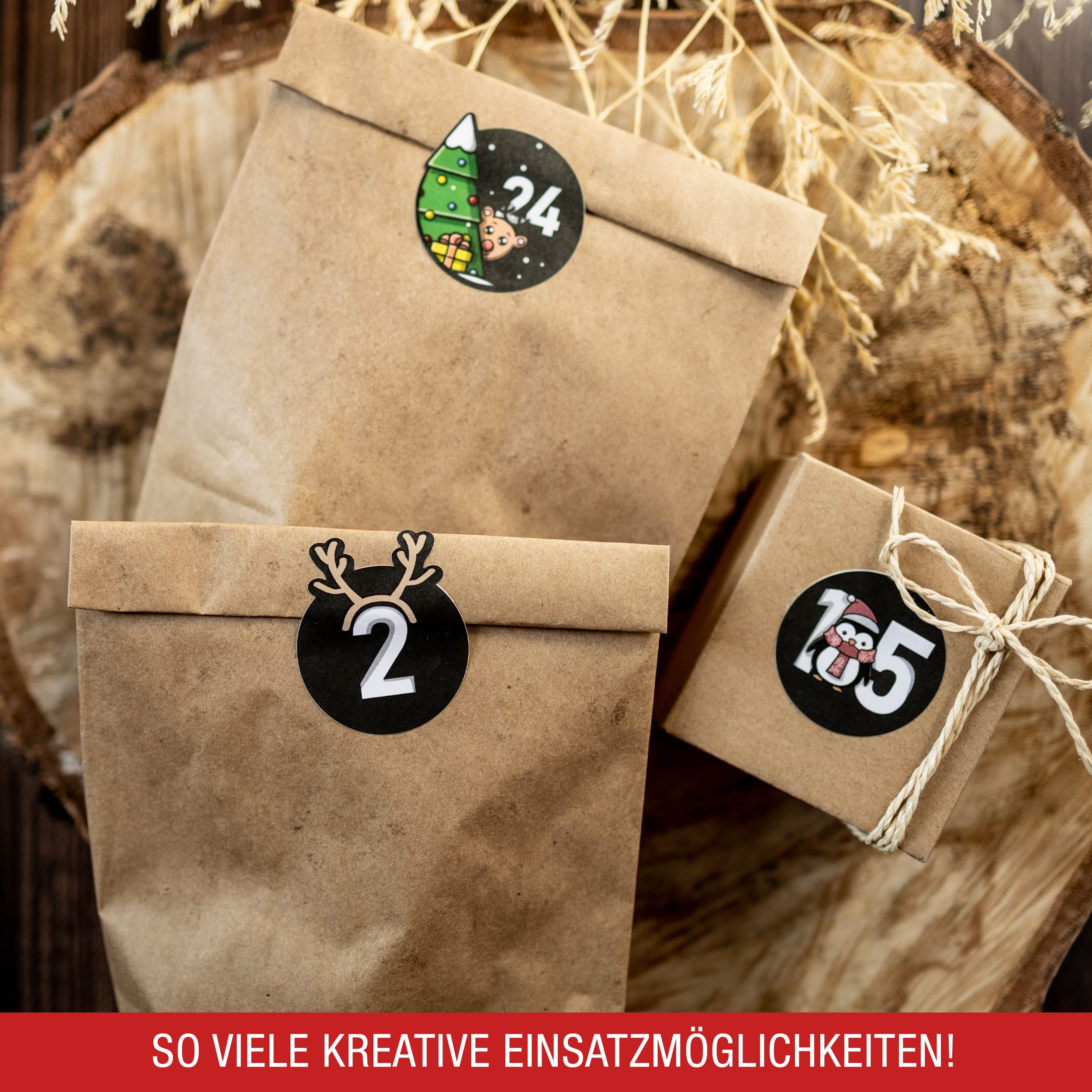 Adventsaufkleber Zahlen 1-24 schwarz-bunt