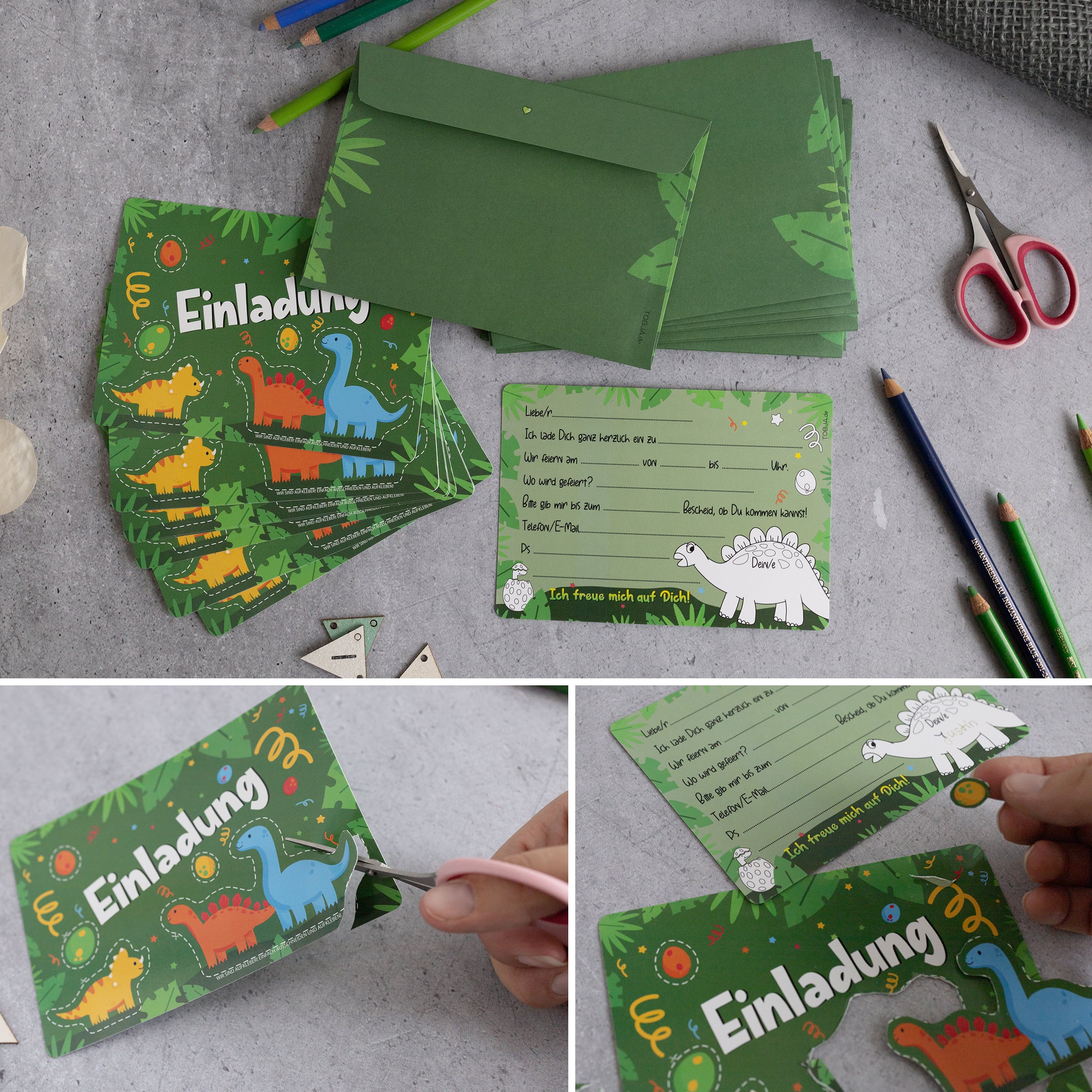 12 Einladungskarten inkl. Umschläge "Dino Party" 12 Einladungskarten inkl. Umschläge "Dino Party"