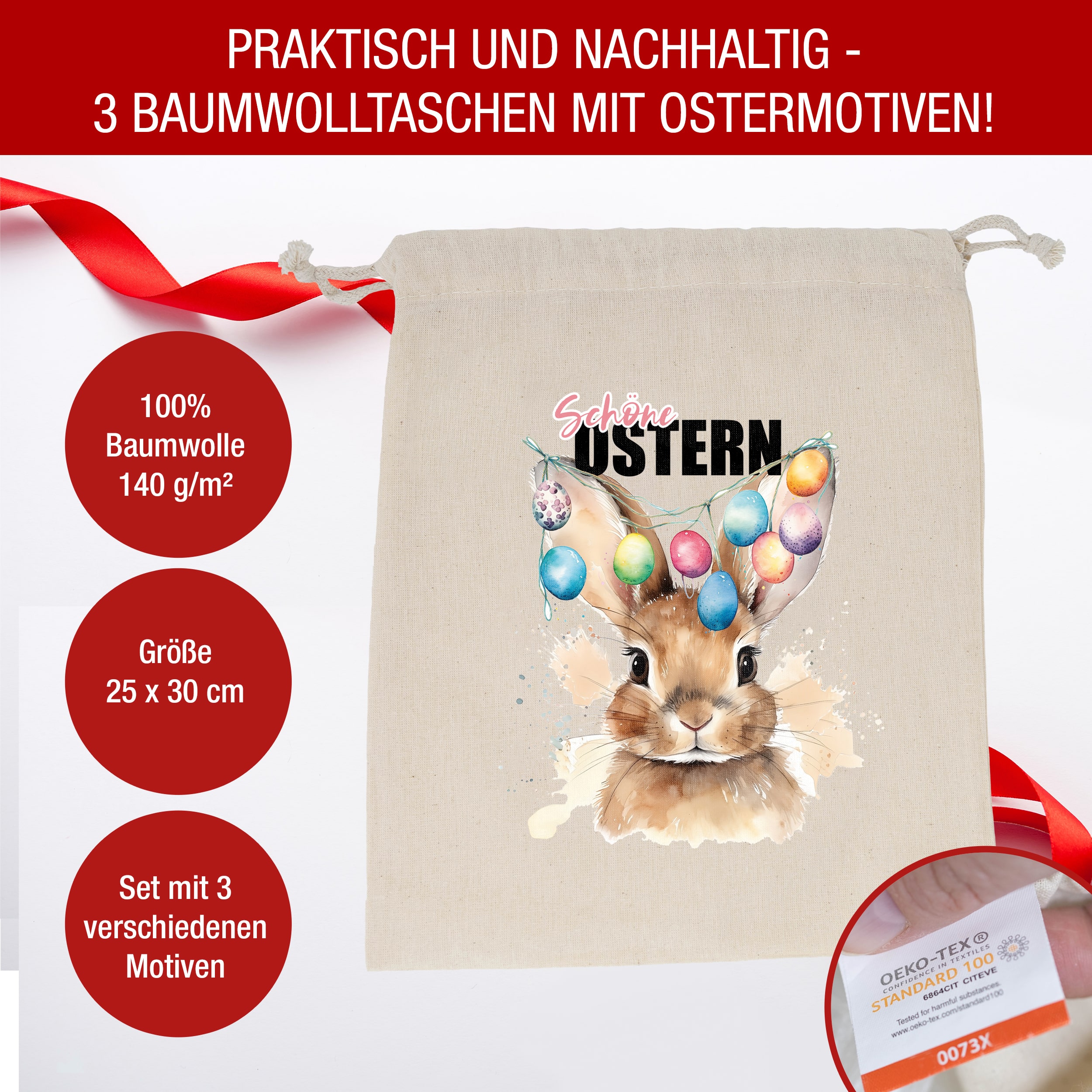 Osterbeutel Hasen Bunt 3x Osterbeutel Hasen Bunt 3x