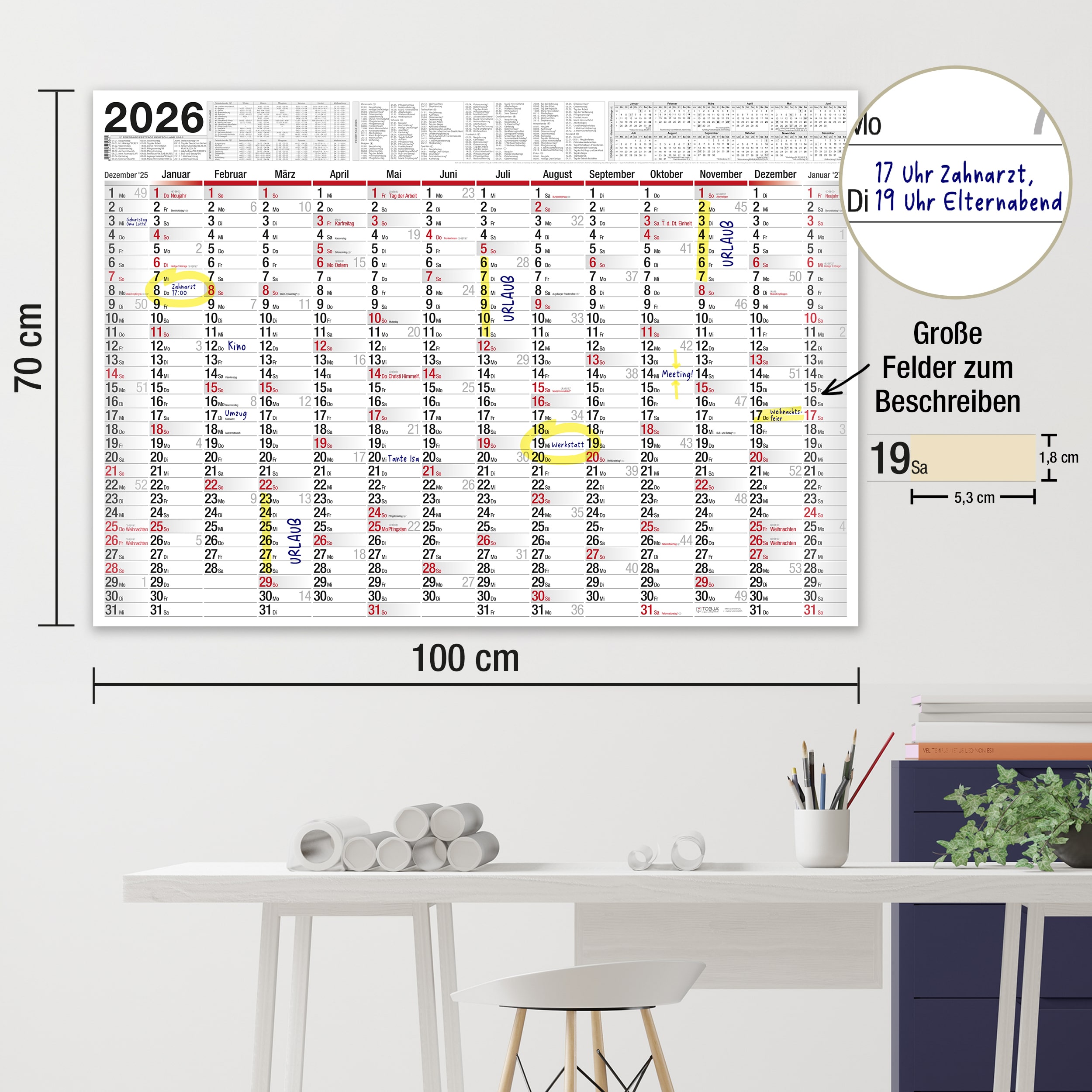 XXL Wandkalender 2026 1x Kalender gerollt XXL Wandkalender 2026 2x Kalender gerollt