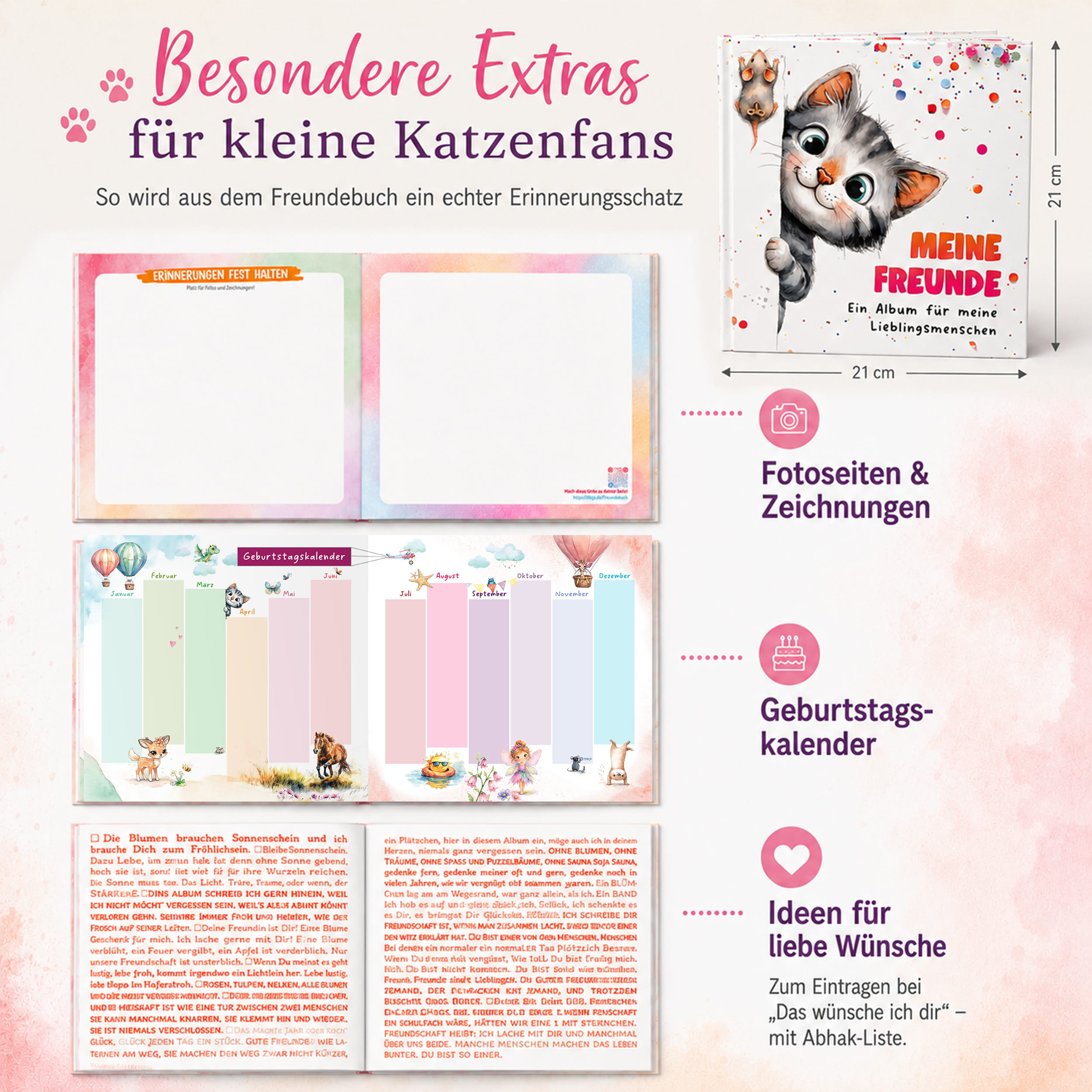 Freundebuch Grundschule Katze – 21 x 21 cm Hardcover