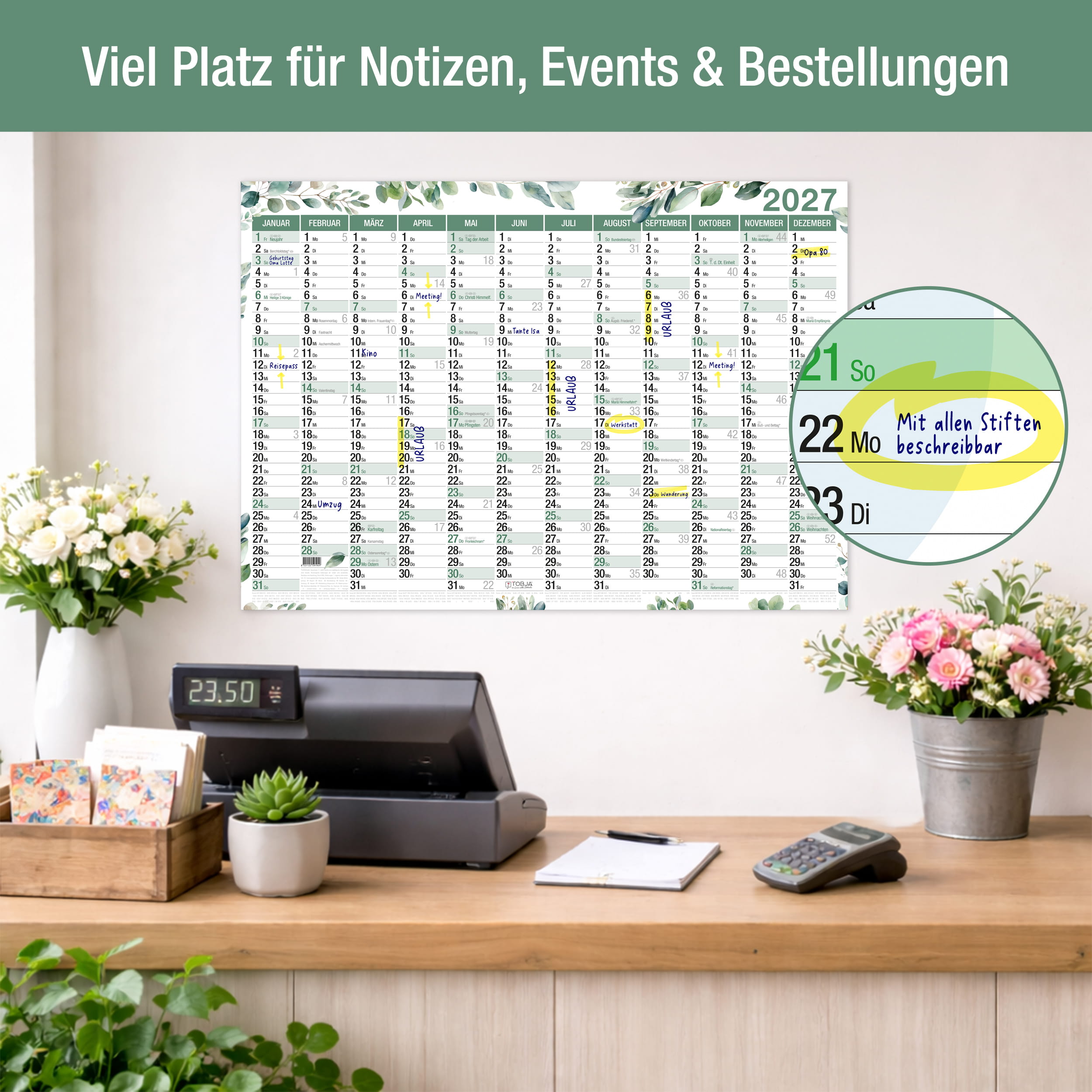 Wandkalender 2027 A1 Eukalyptus