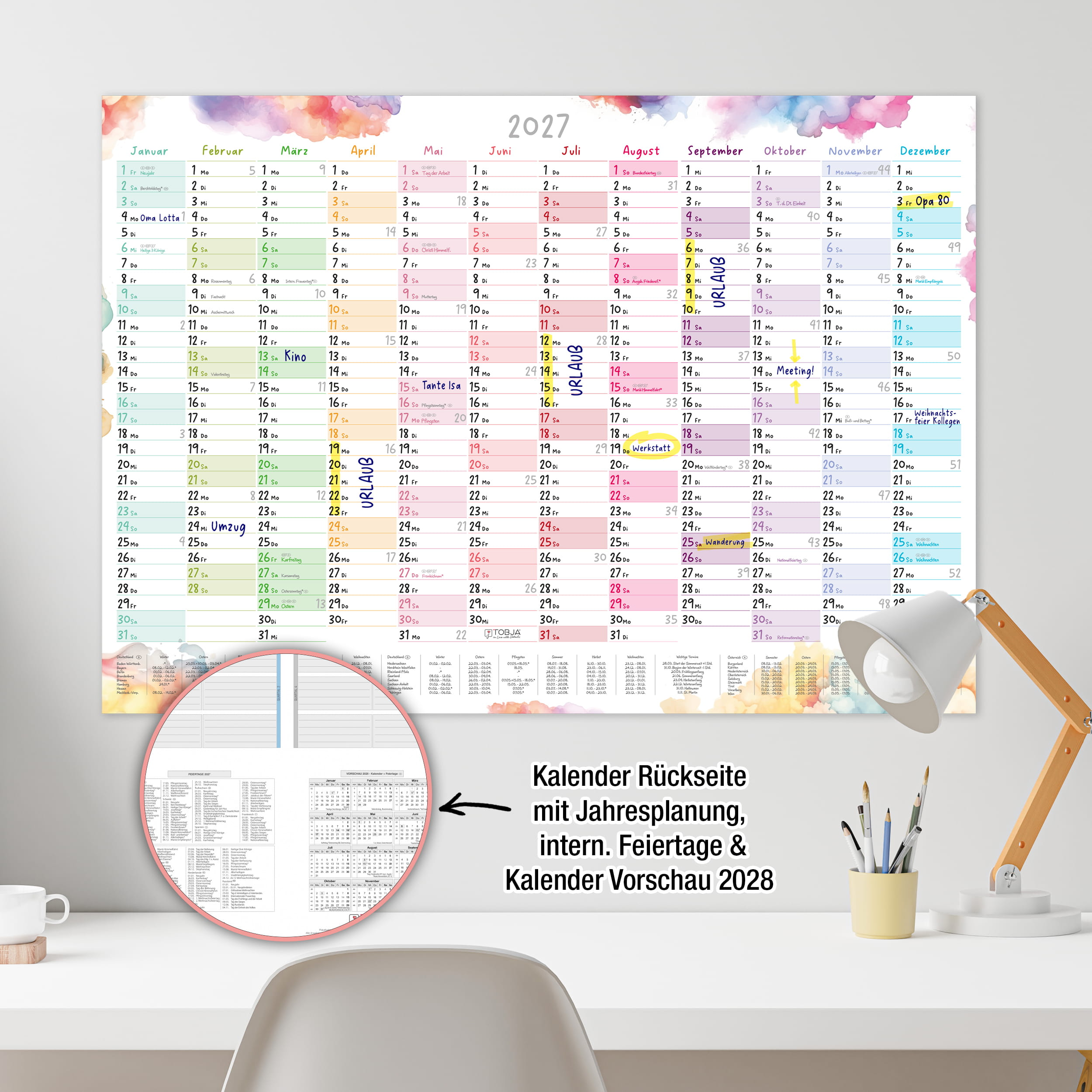 Wandkalender 2027 A2 Aquarell Splash