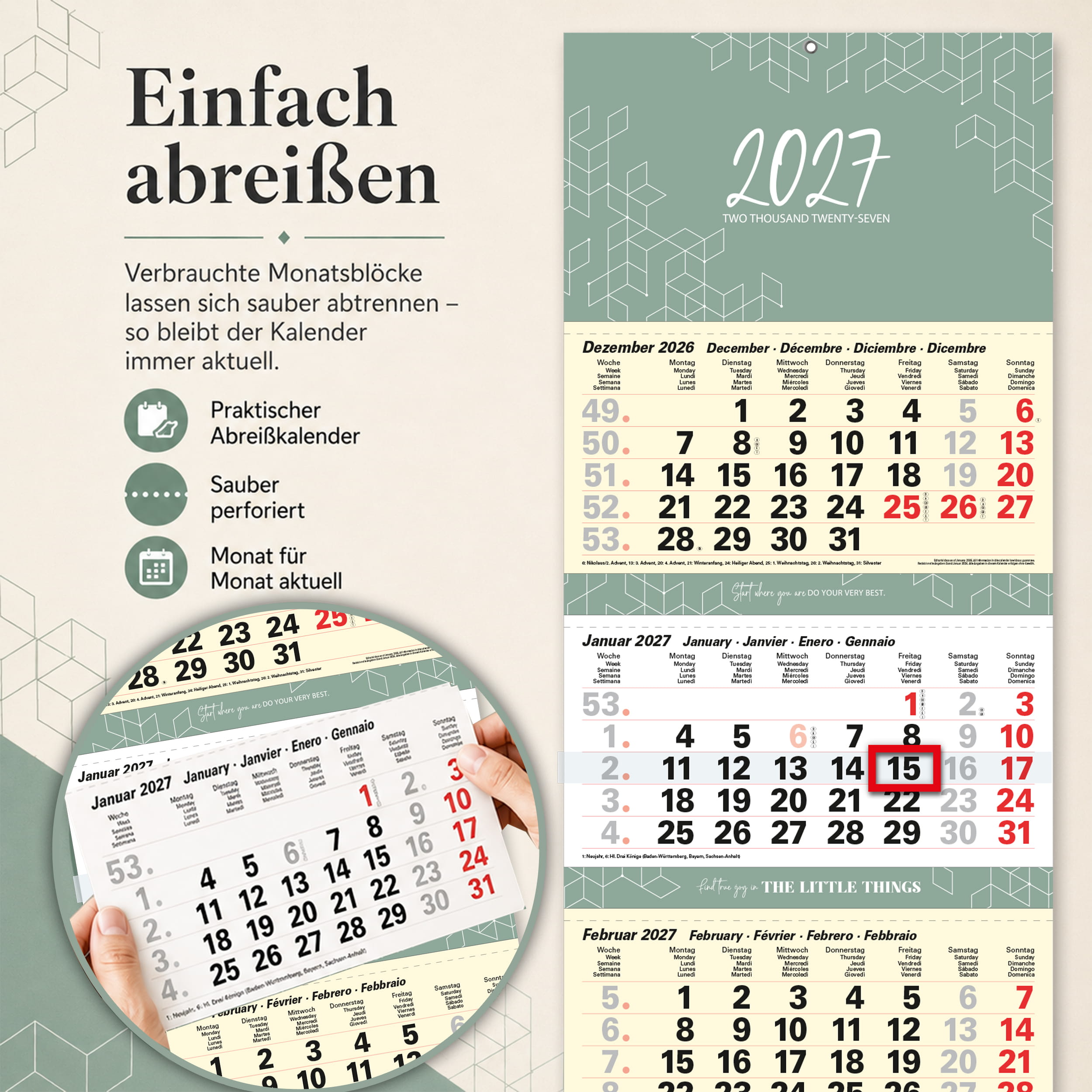 4-Monatskalender 2027 Little Things Salbeigrün