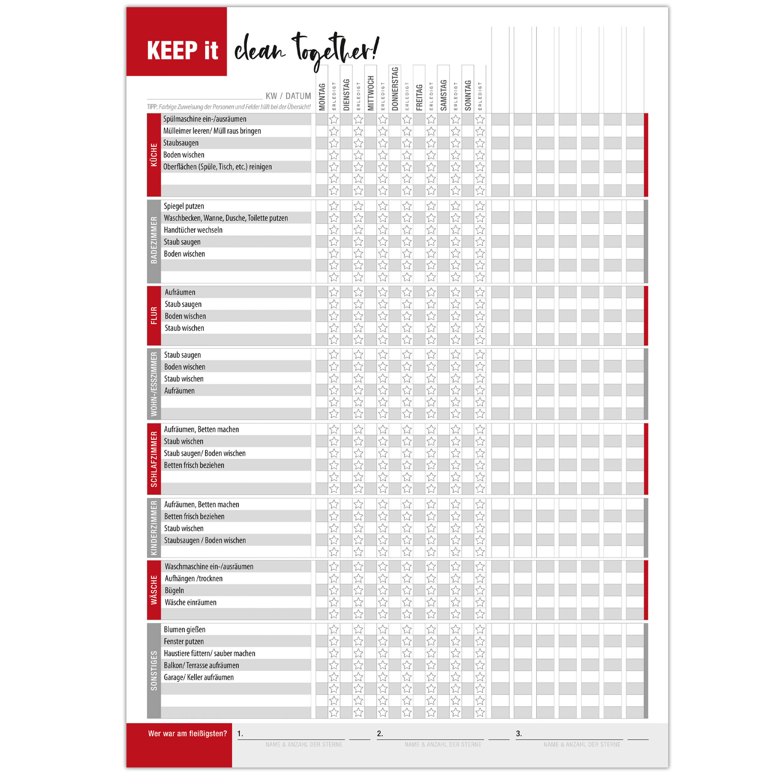 Haushaltsplaner Block für Familien "clean room"
