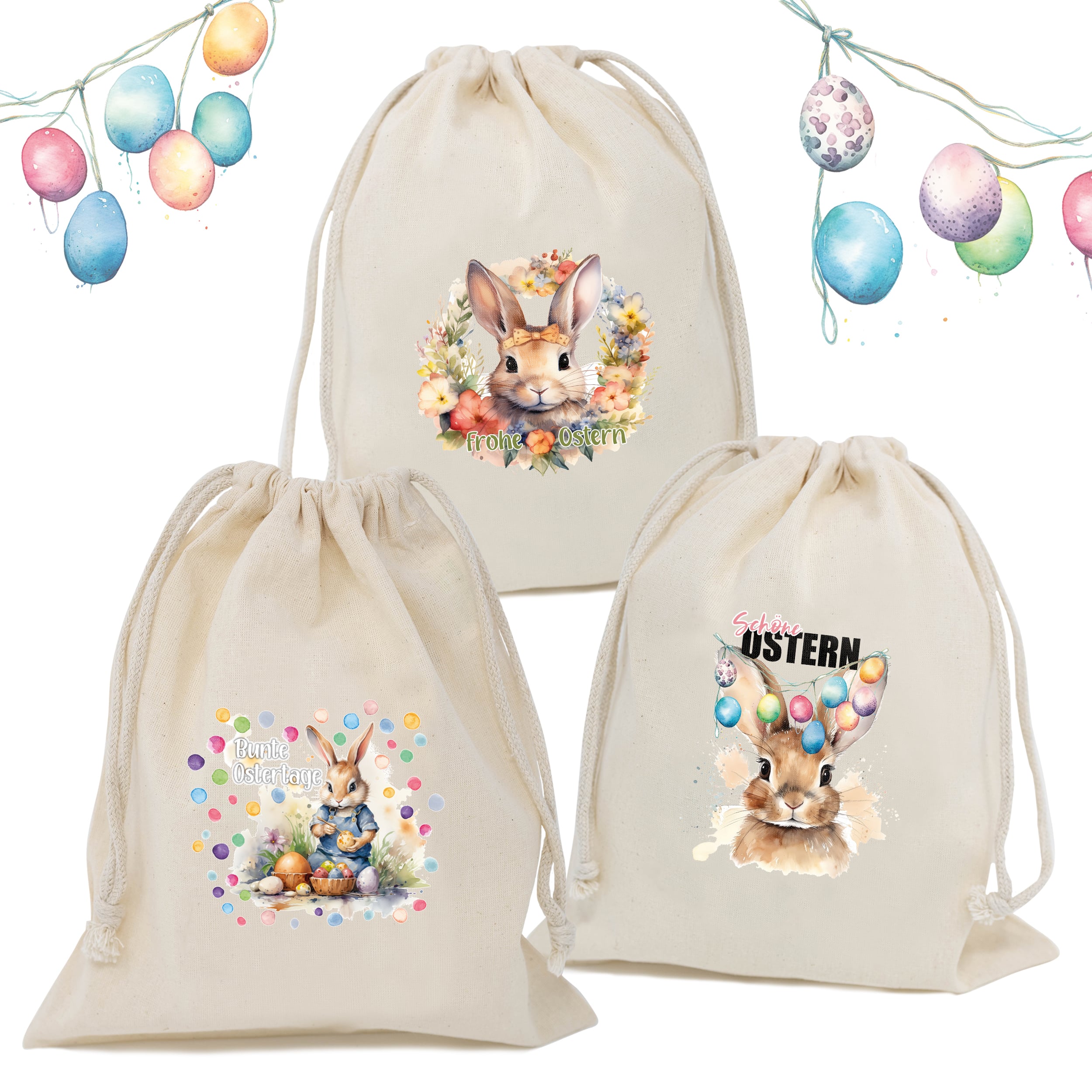 Osterbeutel Hasen Bunt 3x Osterbeutel Hasen Bunt 3x