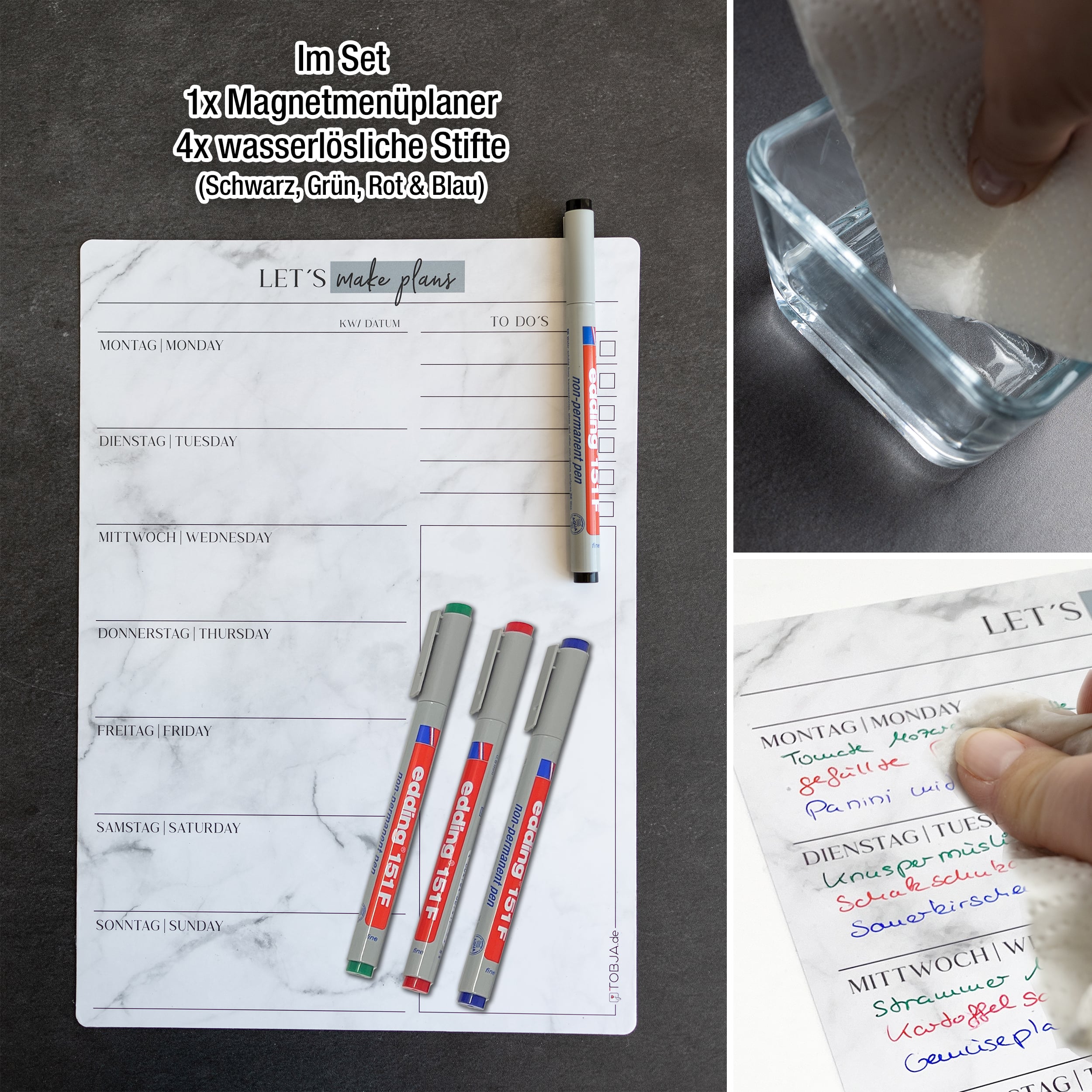 Magnet-Menüplaner inkl. 4 Stifte