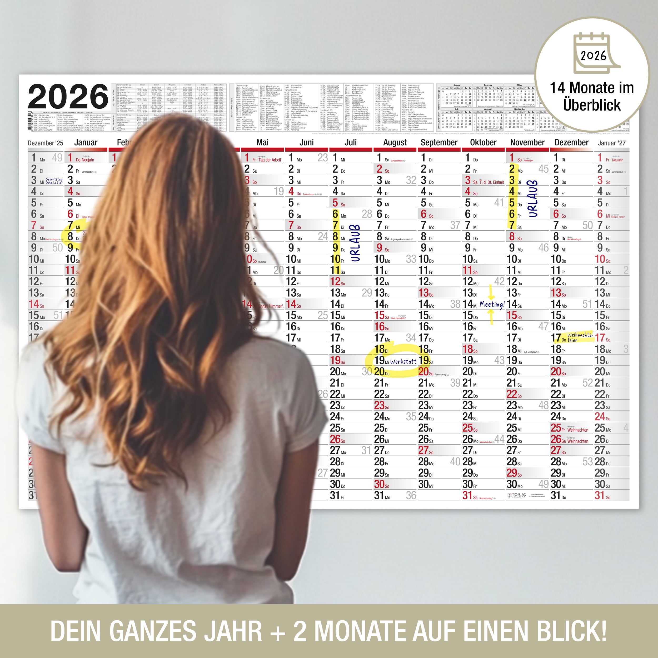 XXL Wandkalender 2026 1x Kalender gefalzt