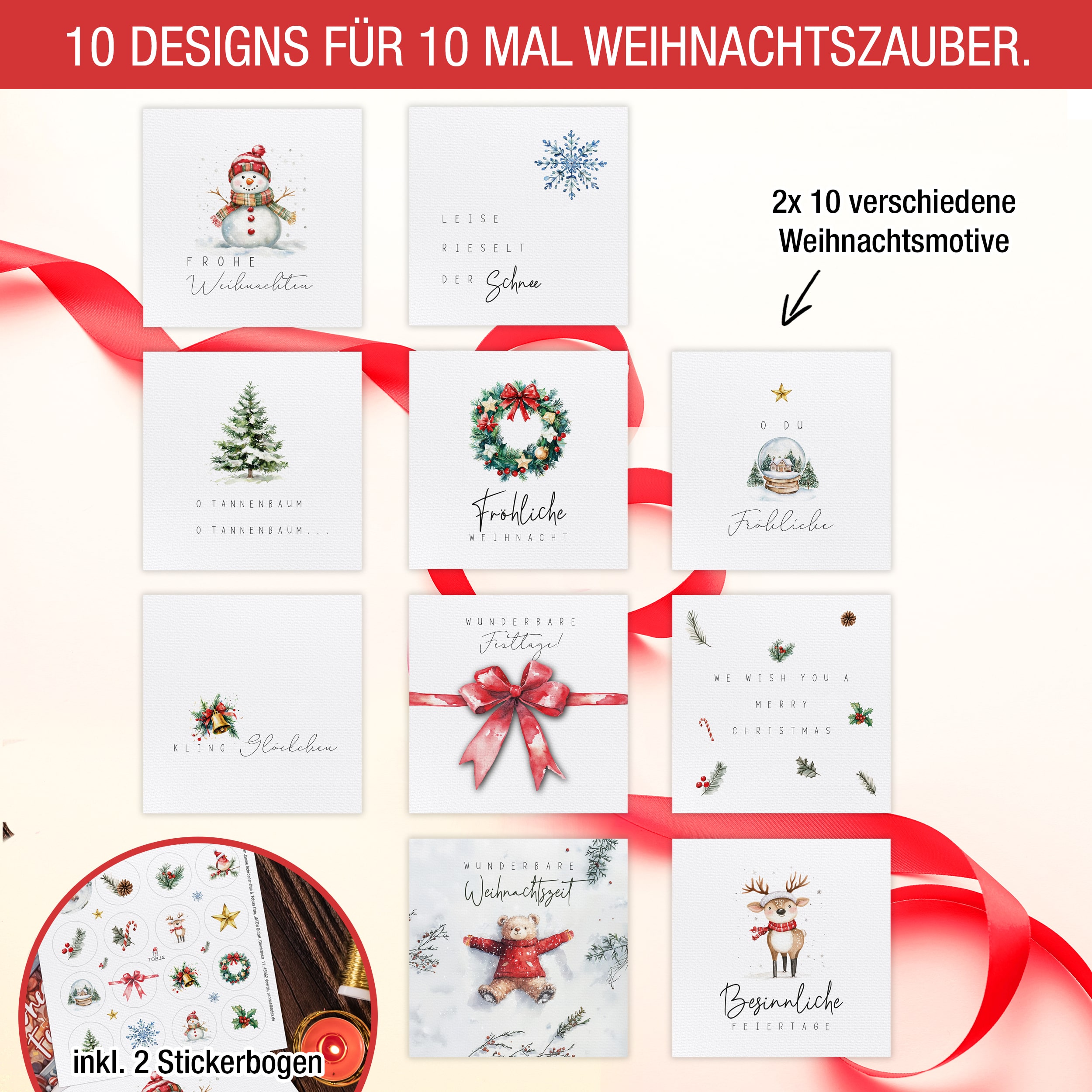 XXL Weihnachtskarten Set inkl. Stickern – 20er Set