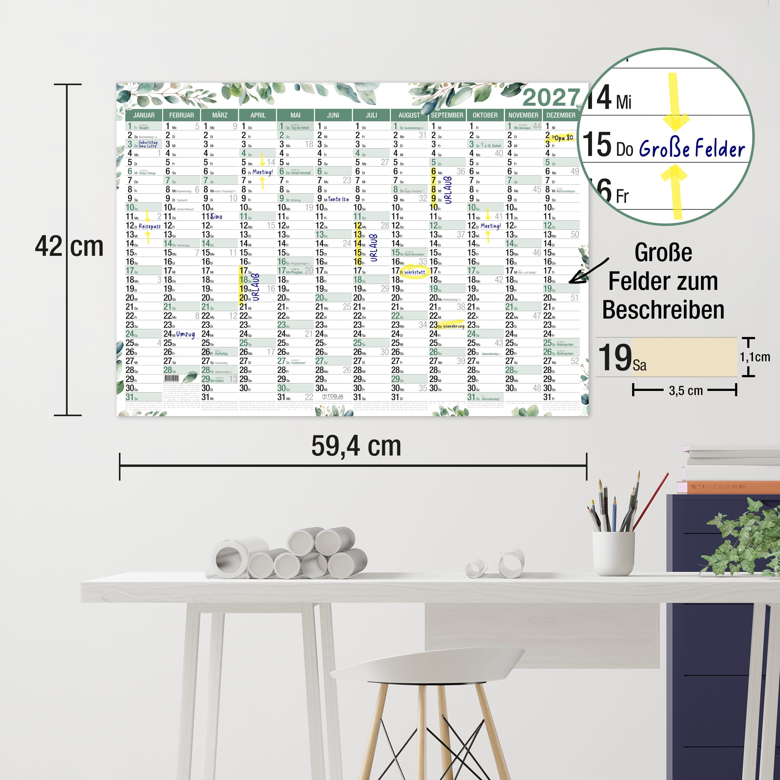 Wandkalender 2027 A2 Eukalyptus Botanical