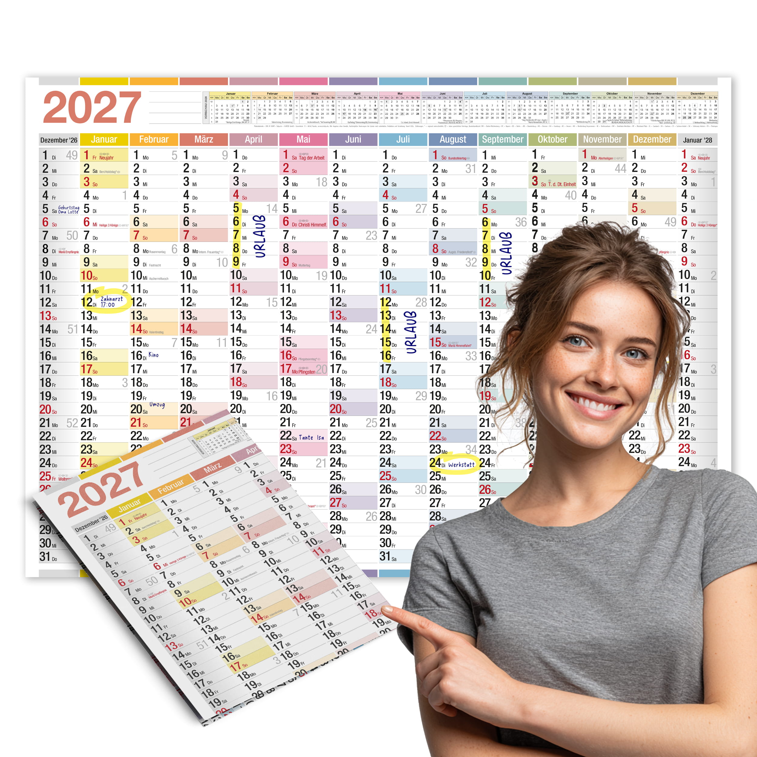 Wandkalender 2027 A1 Color Line 14 Monate