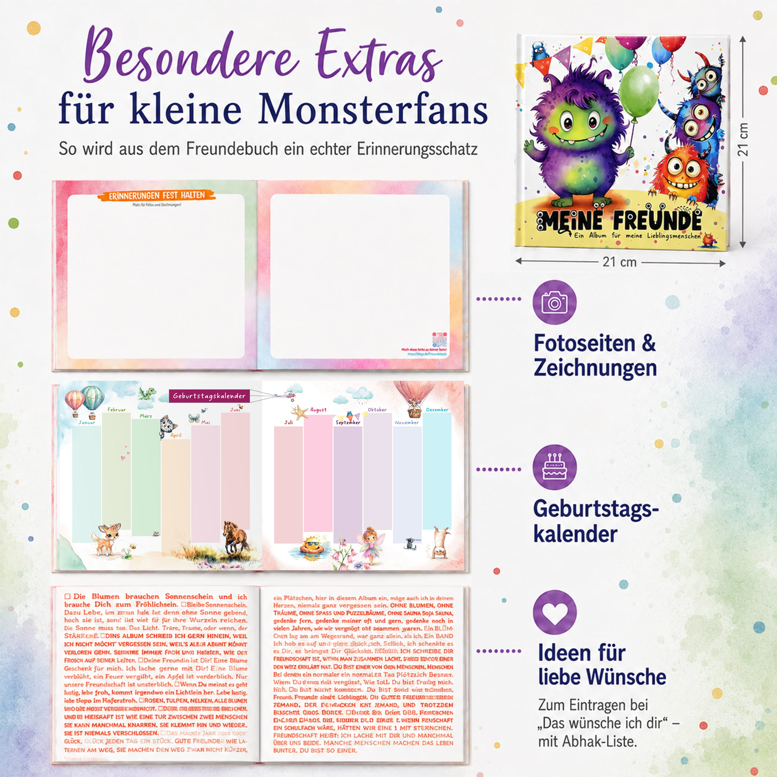 Freundebuch Grundschule Monster – 21 x 21 cm Hardcover