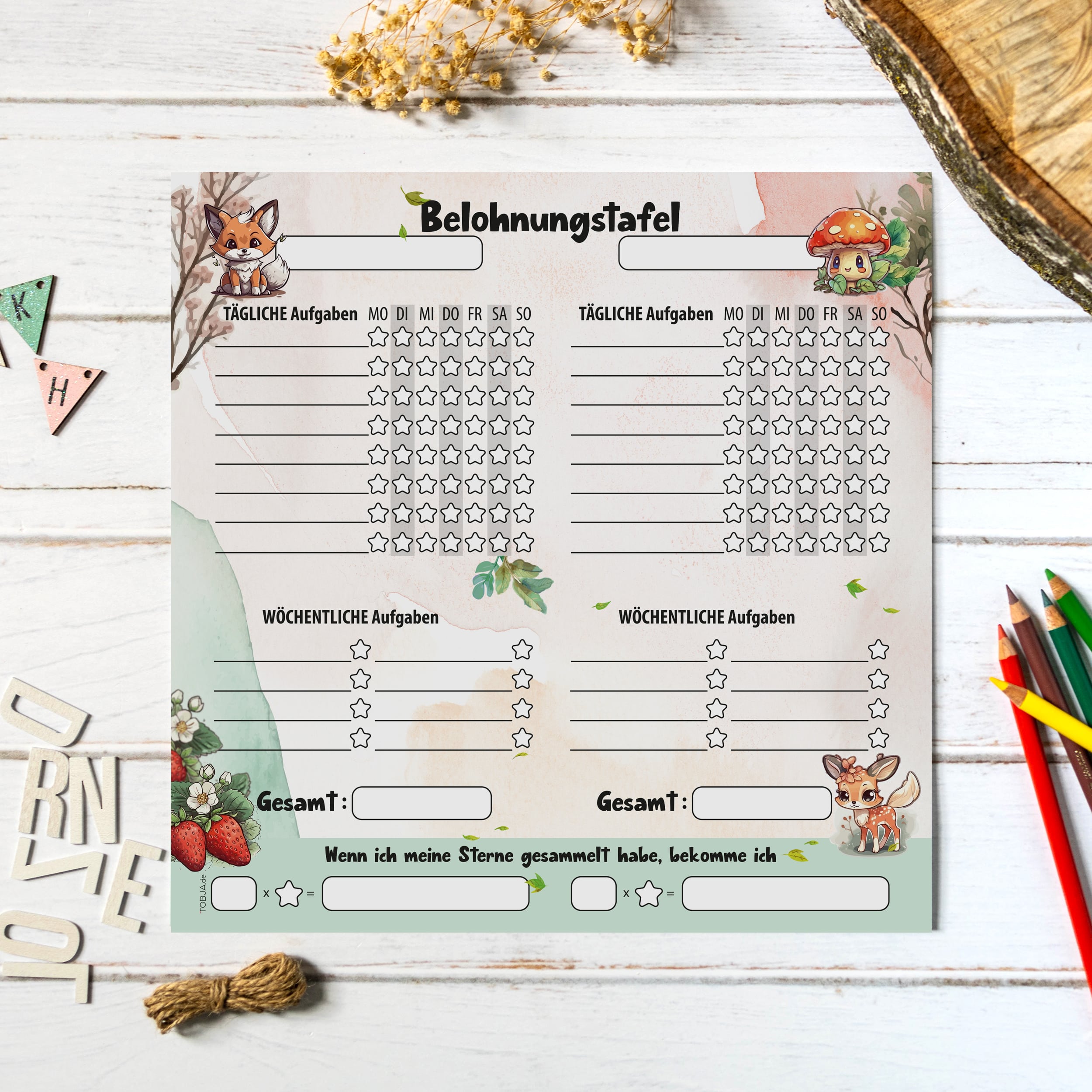 Belohnungstafel 30x30 Waldtiere Abreißblock